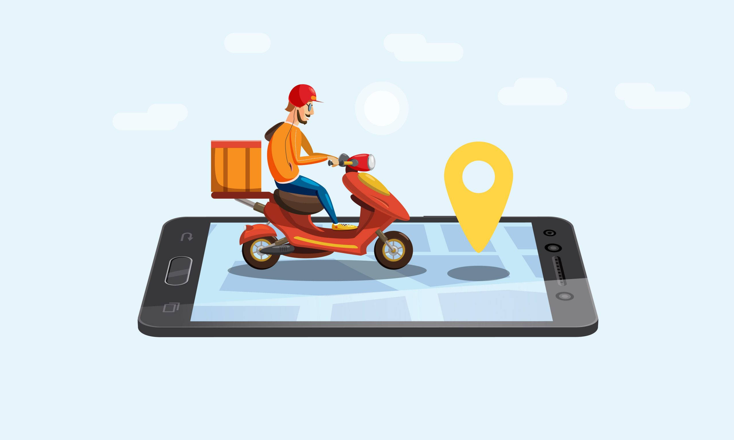 orange food delivery, GPS art, red scooter, 2K Desktop Wallpaper