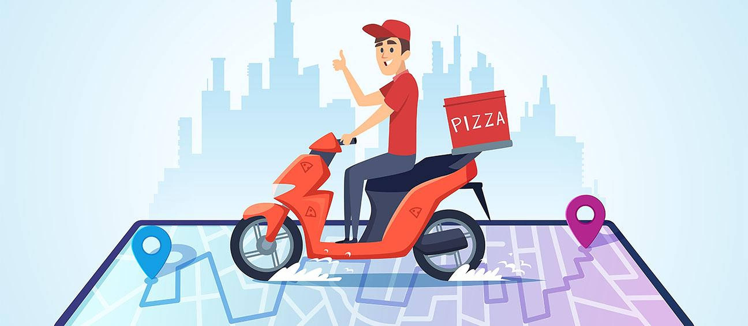 pizza delivery rider, red scooter, smartphone map, 2K Desktop Wallpaper