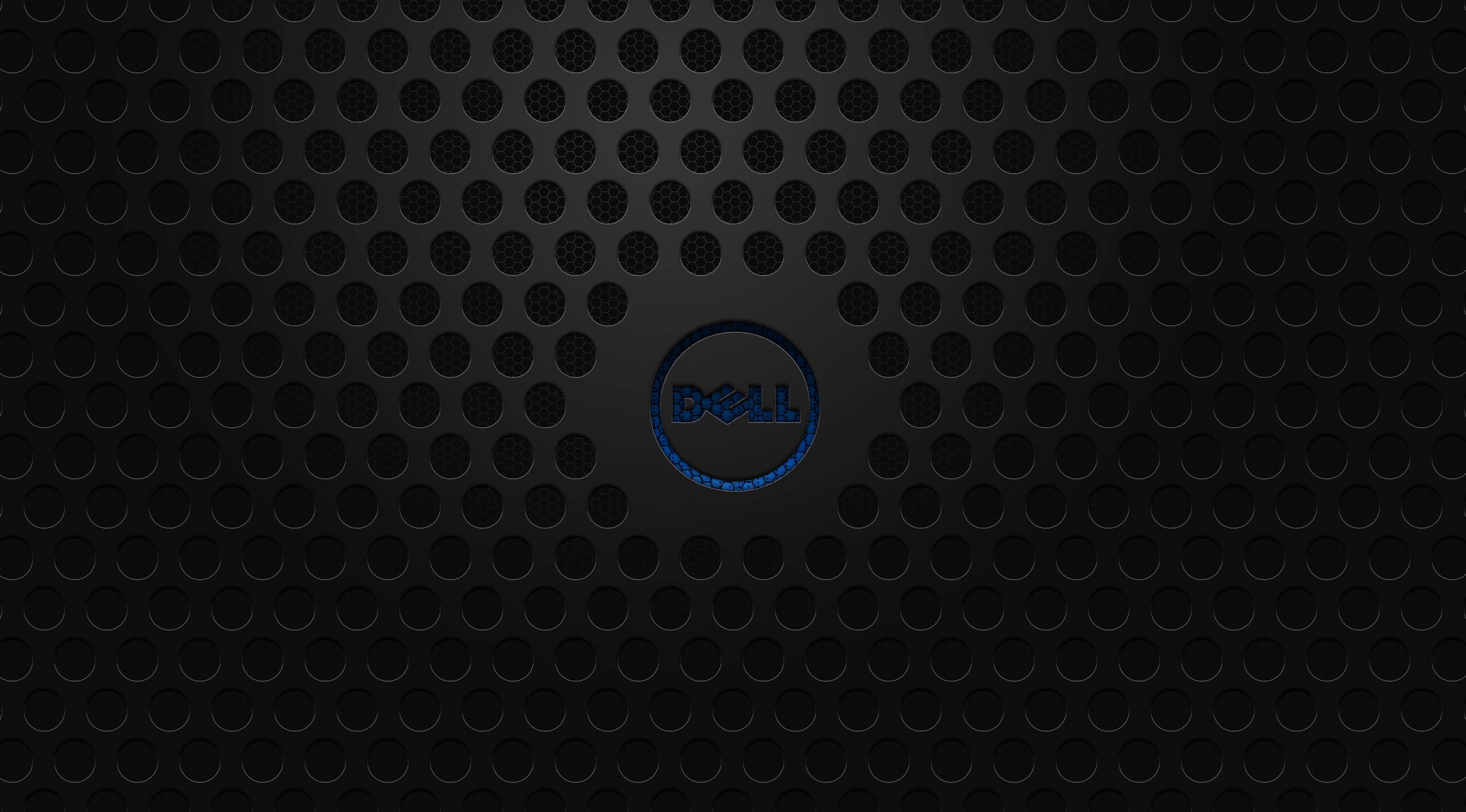 Dell 4K, glowing blue Dell logo, sleek black perforated surface, 4K Desktop Wallpaper