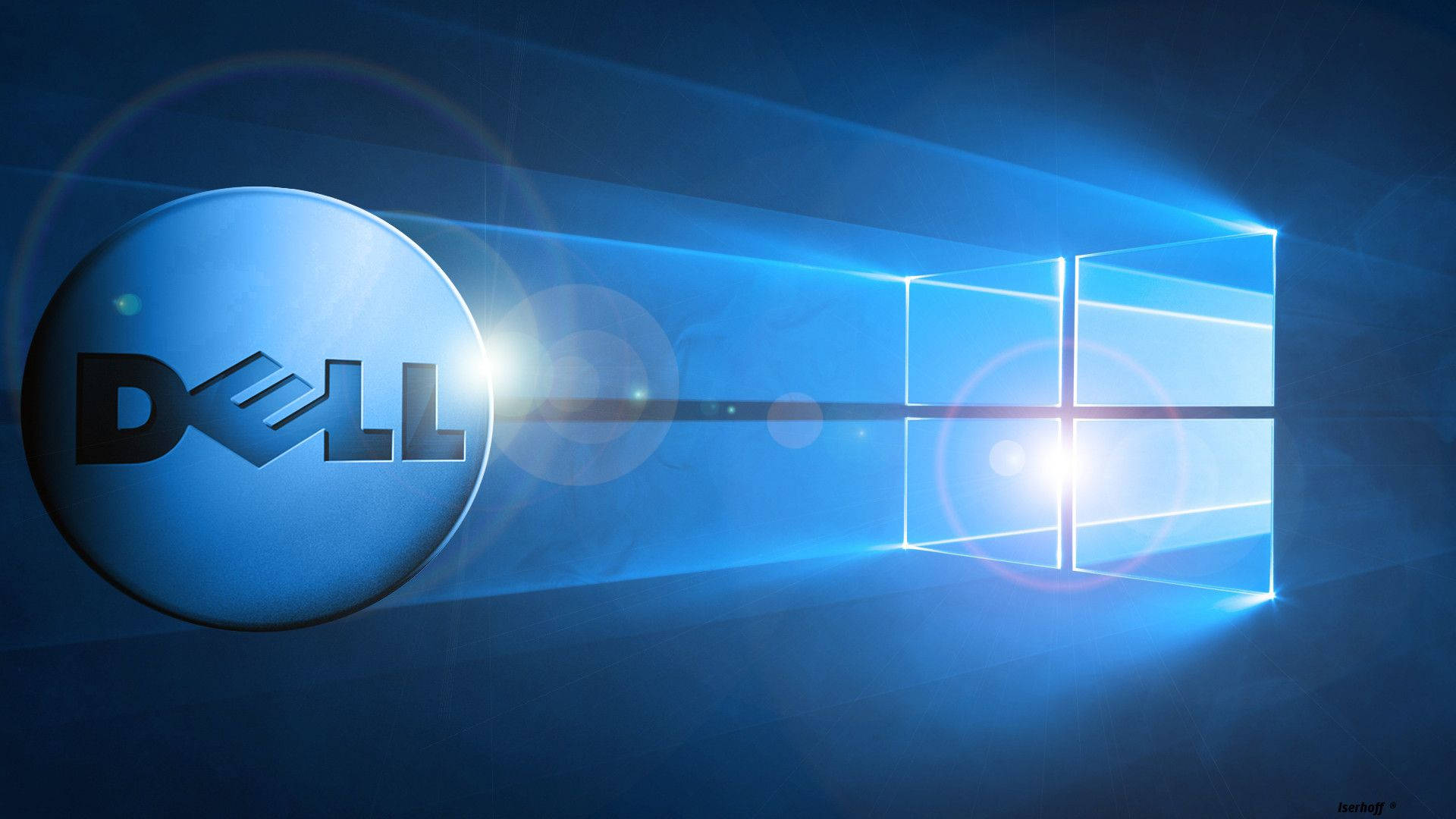 Dell logo, Windows 10 window emblem, dark blue gradient background, Full HD Desktop Wallpaper