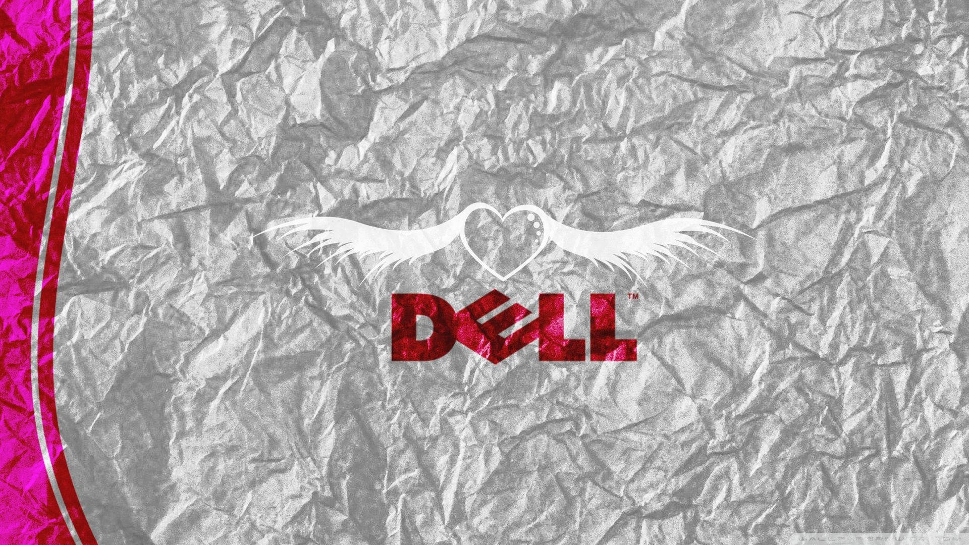 Dell HD, crumpled silver foil, vibrant pink curved accent, Full HD Desktop Wallpaper