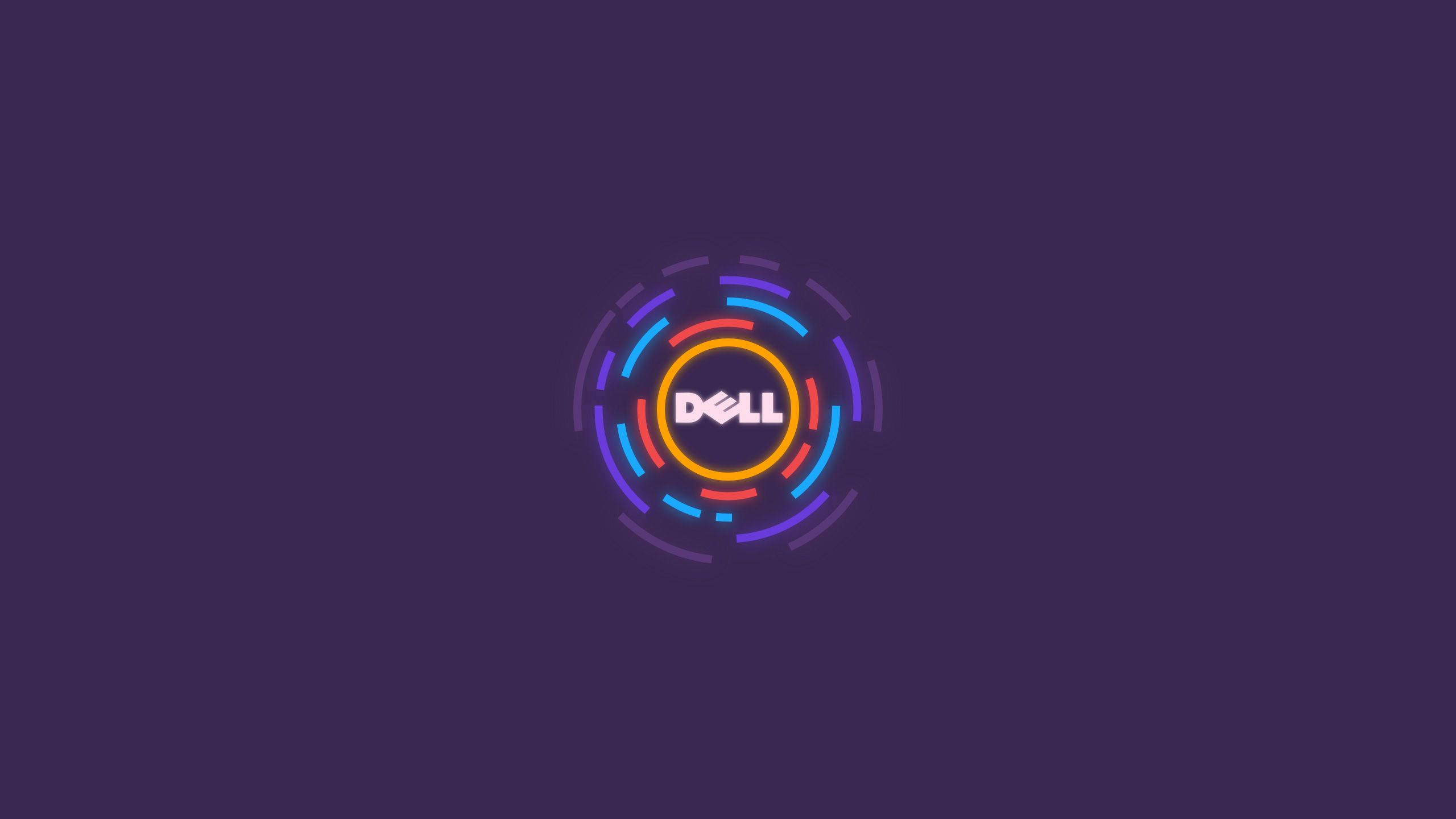 Dell, purple Dell logo, vibrant neon rings, 2K Desktop Wallpaper