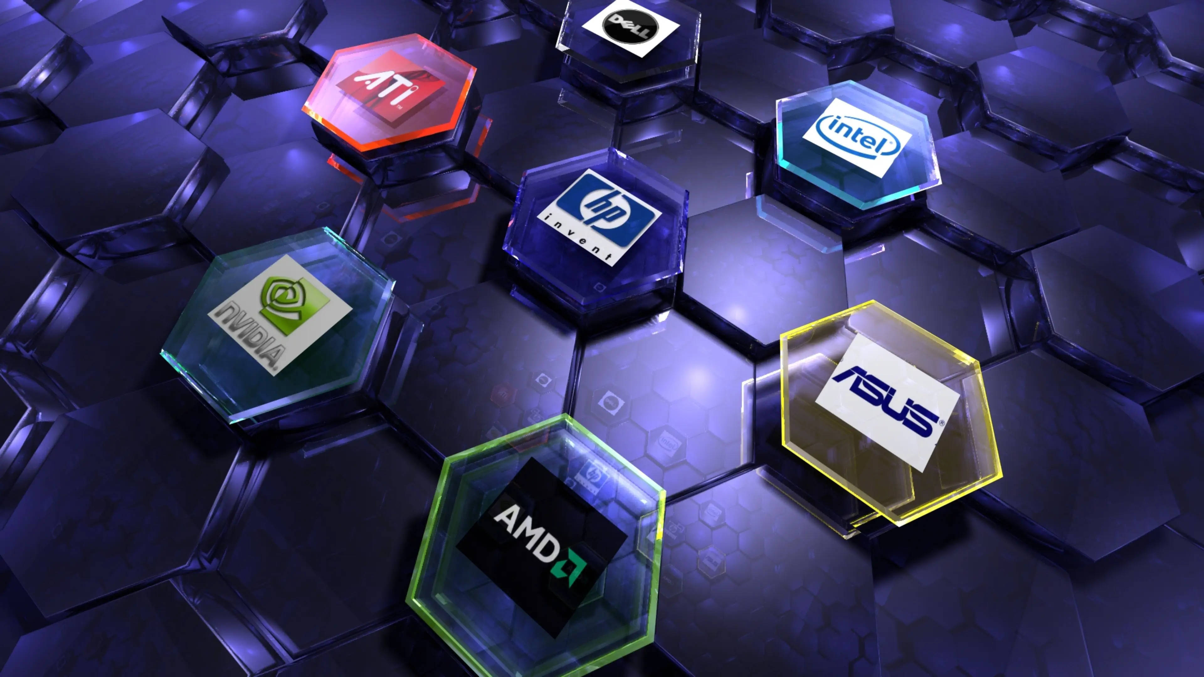 Dell, 4K, glossy hexagonal tiles, 4K Desktop Wallpaper