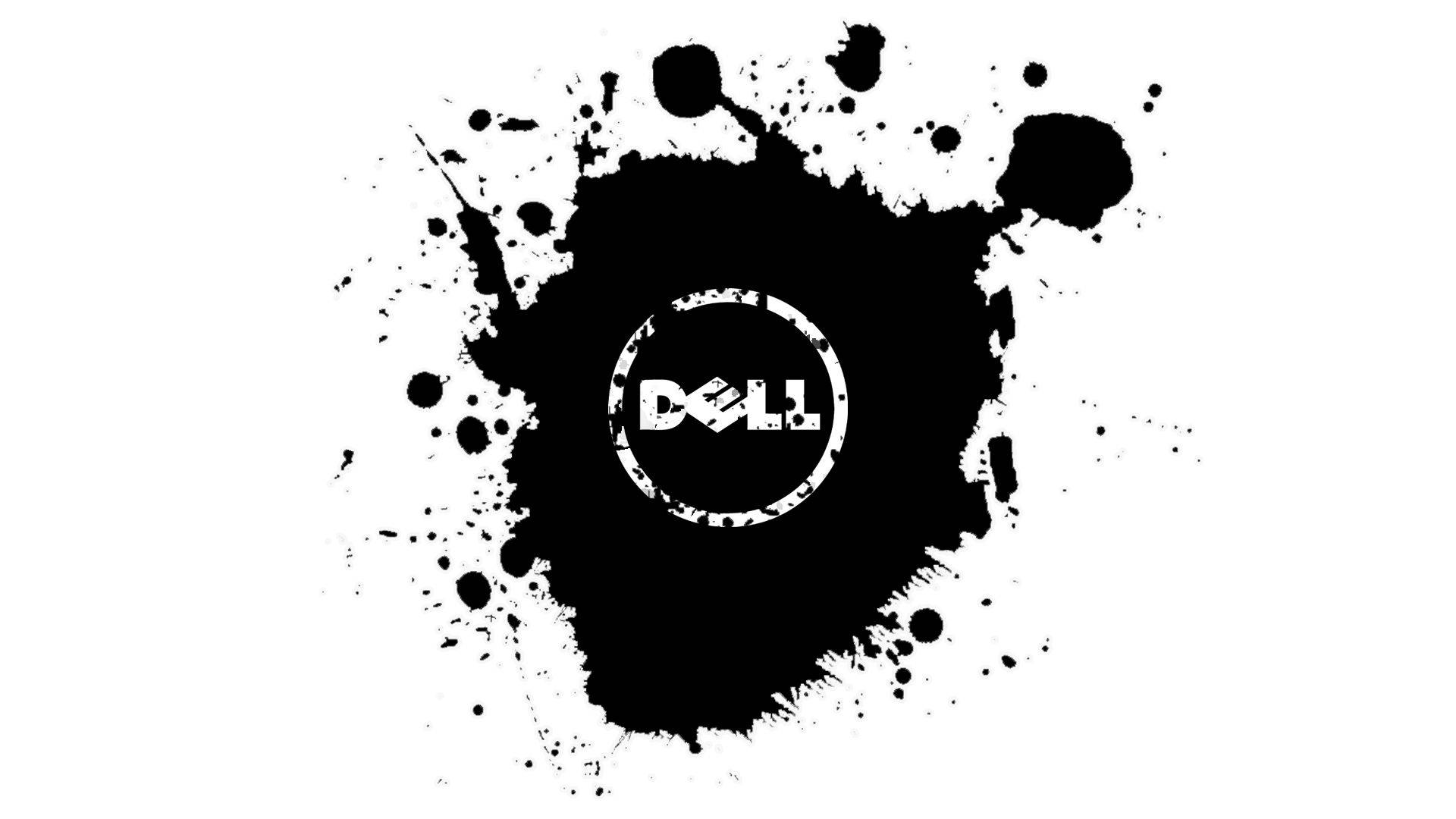 Dell, black paint splash, distressed white Dell logo, Full HD Desktop Wallpaper