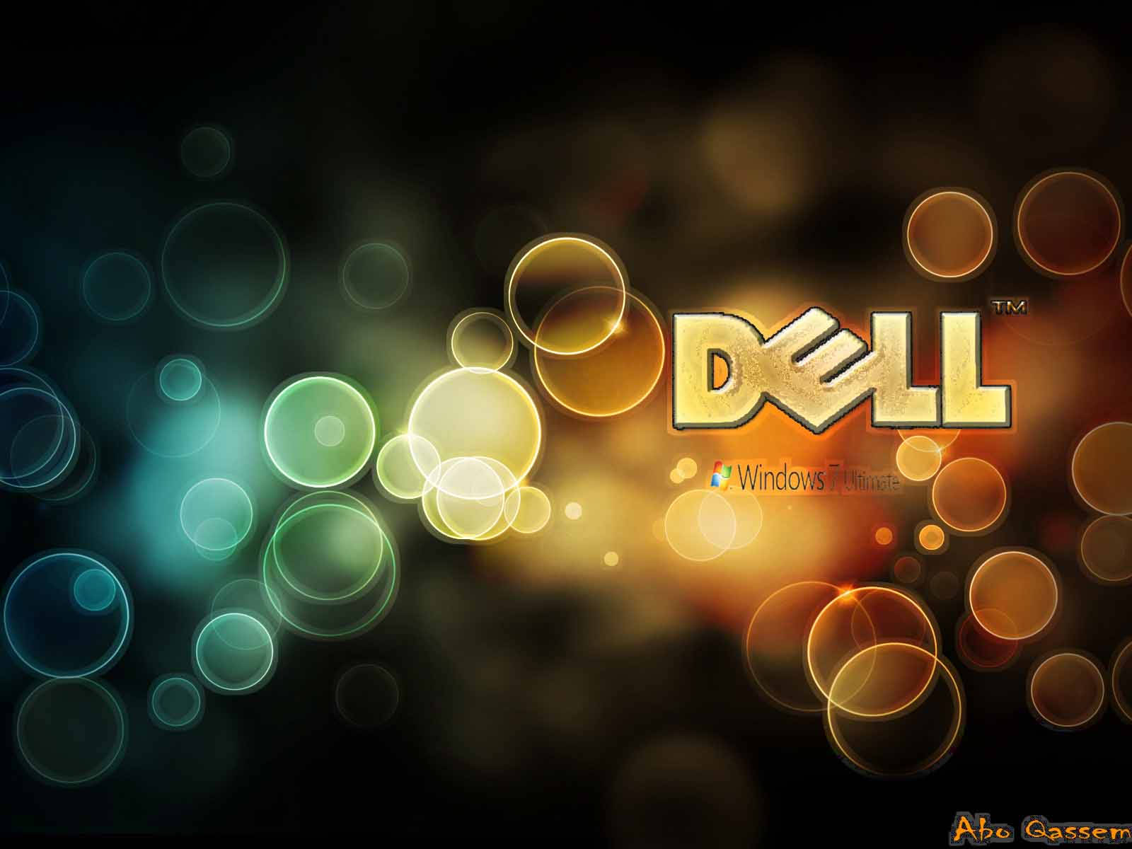 Dell, Golden Dell logo, colorful bokeh circles, HD Desktop Wallpaper