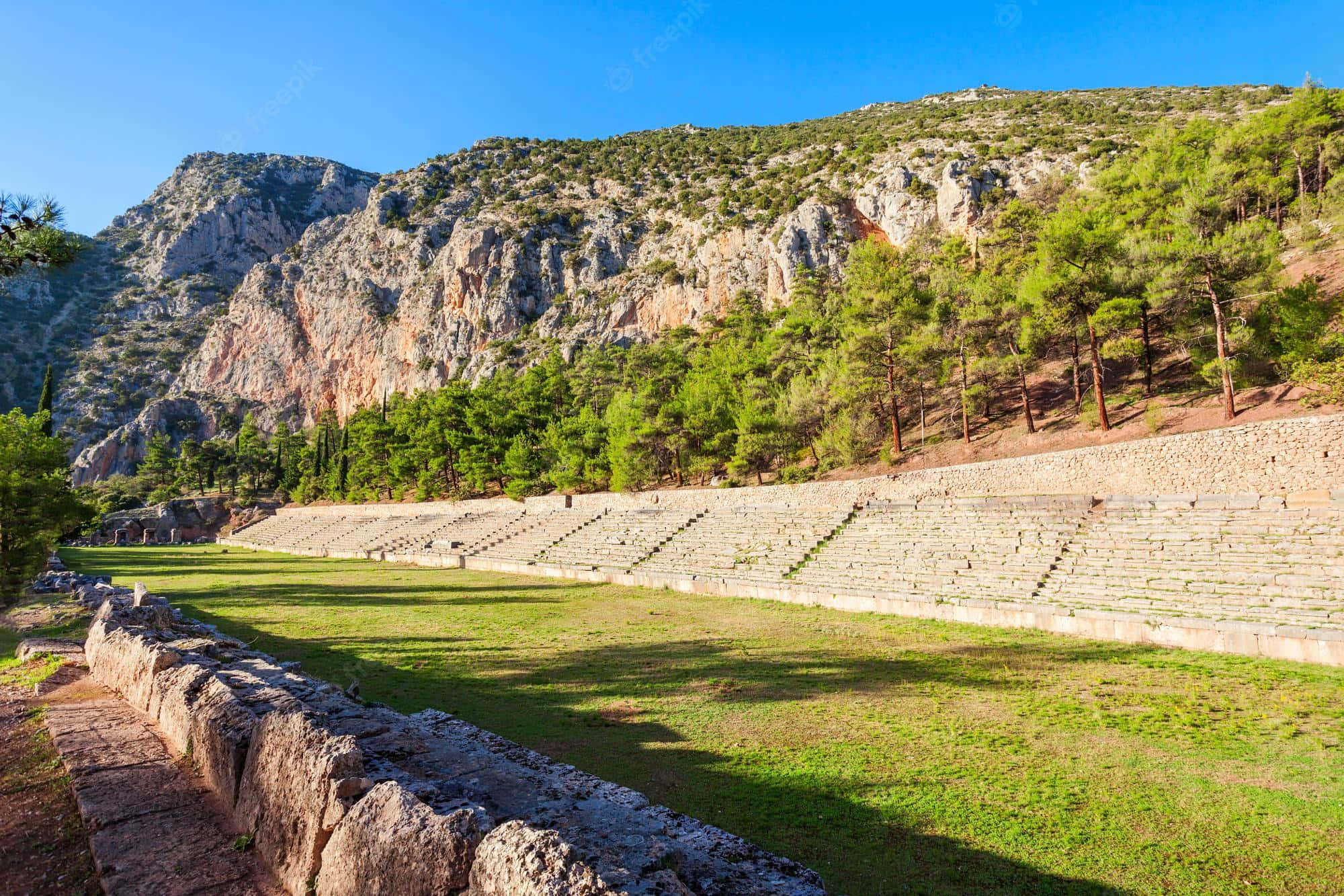 Stadium, Delphi, ancient stone amphitheater, Full HD Desktop Wallpaper