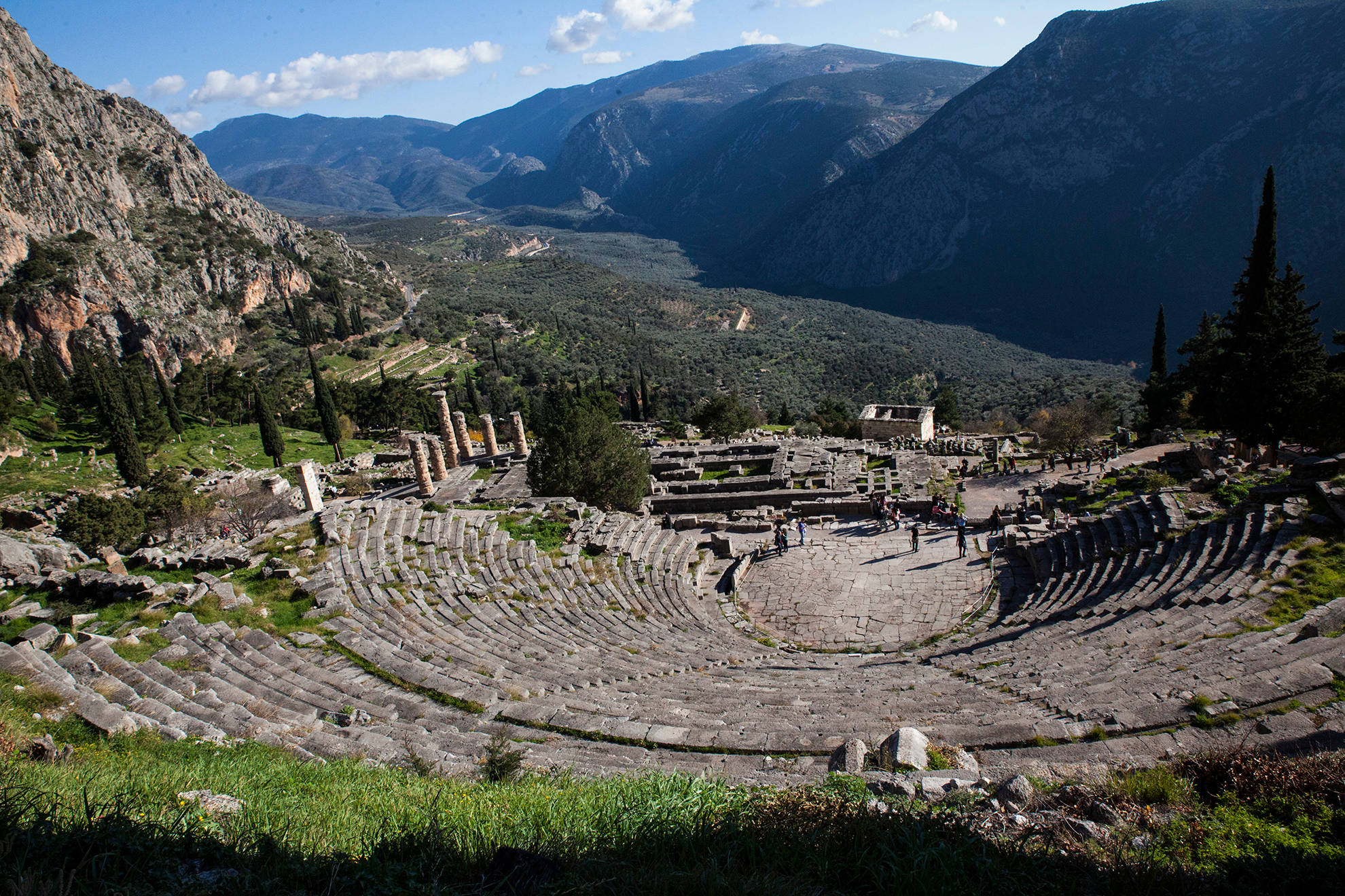 Delphi, ruins, ancient stone amphitheater, Full HD Desktop Wallpaper