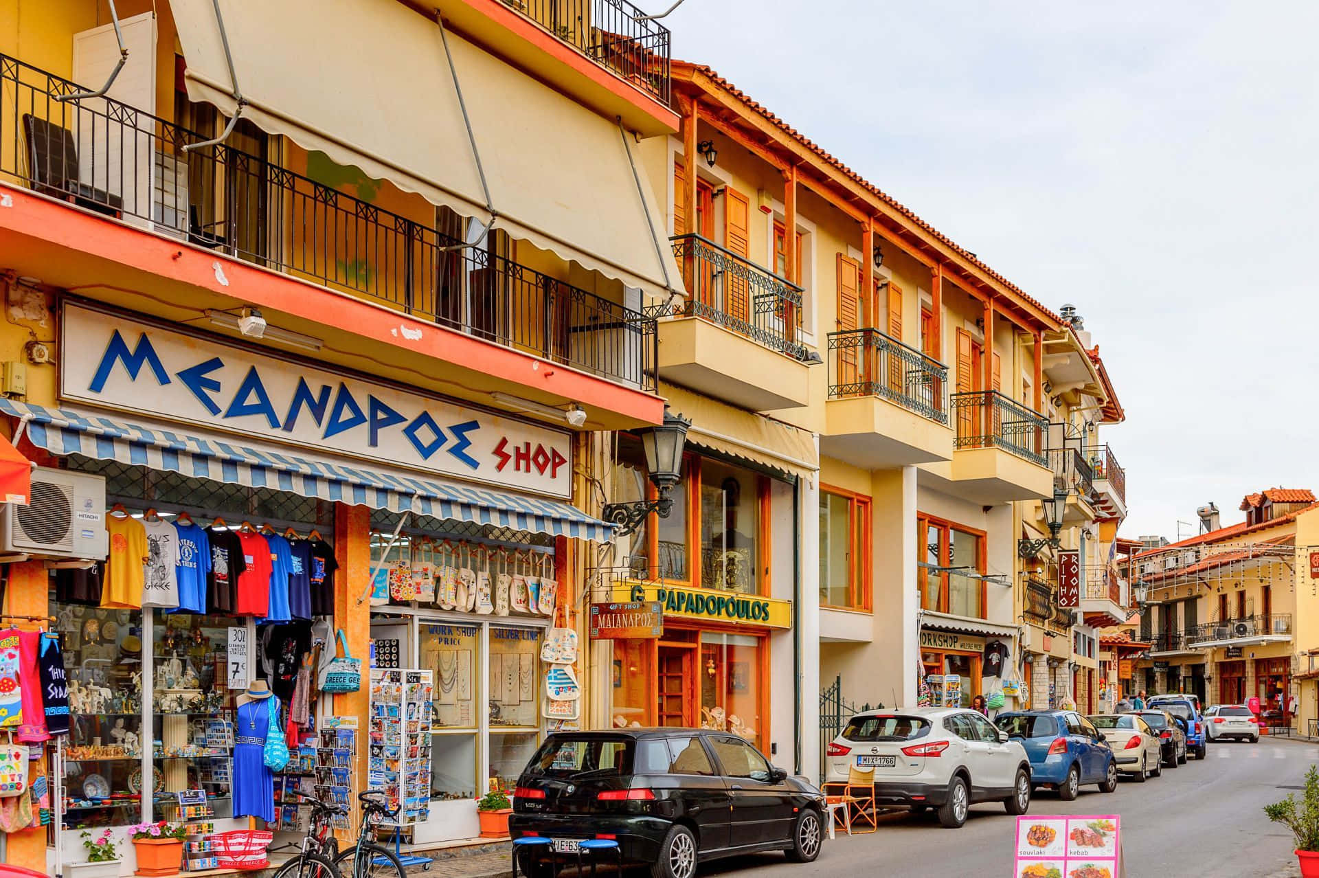Delphi, Mediterranean street, colorful shops, Full HD Desktop Wallpaper