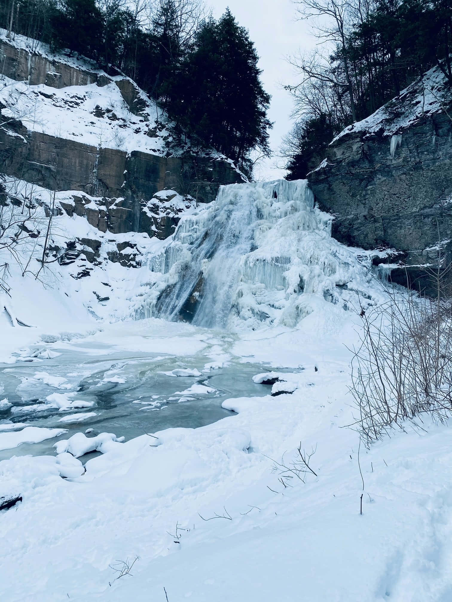 Delphi, frozen waterfall, snowy cliffs, Full HD Phone Wallpaper