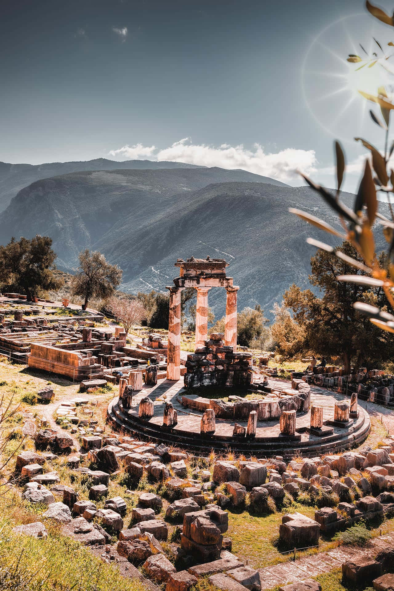 Dephi Athena Temple HD Phone, ancient stone ruins, broken columns, Full HD Phone Wallpaper