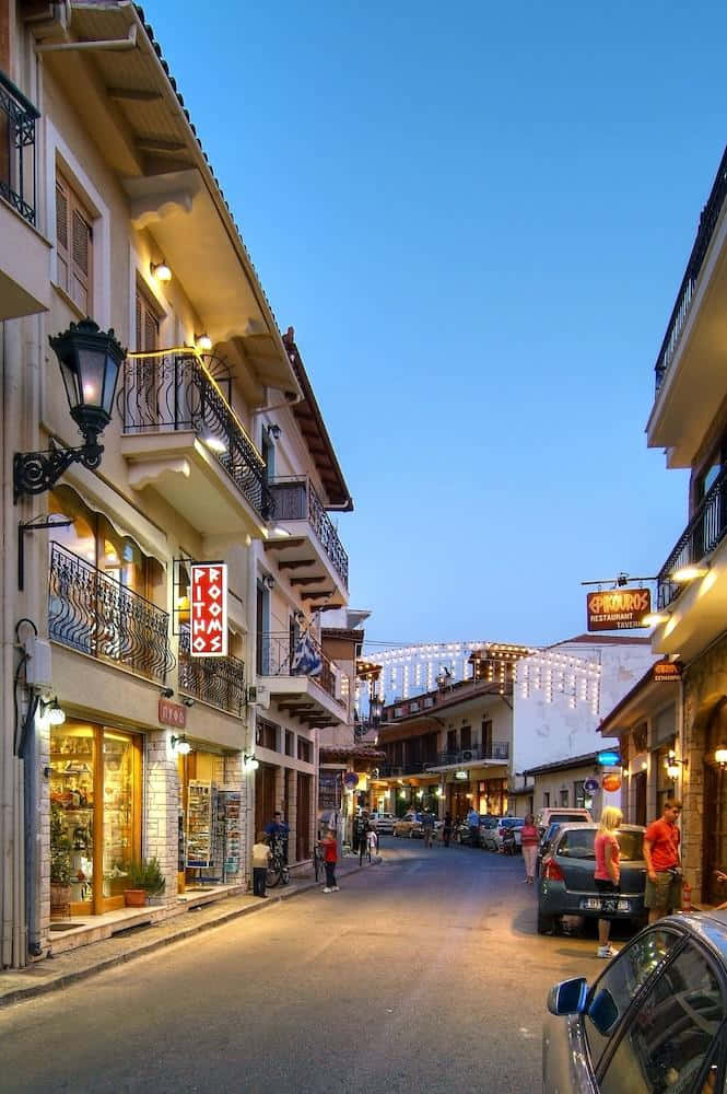 Delphi, European street, dusk, SD Phone Wallpaper