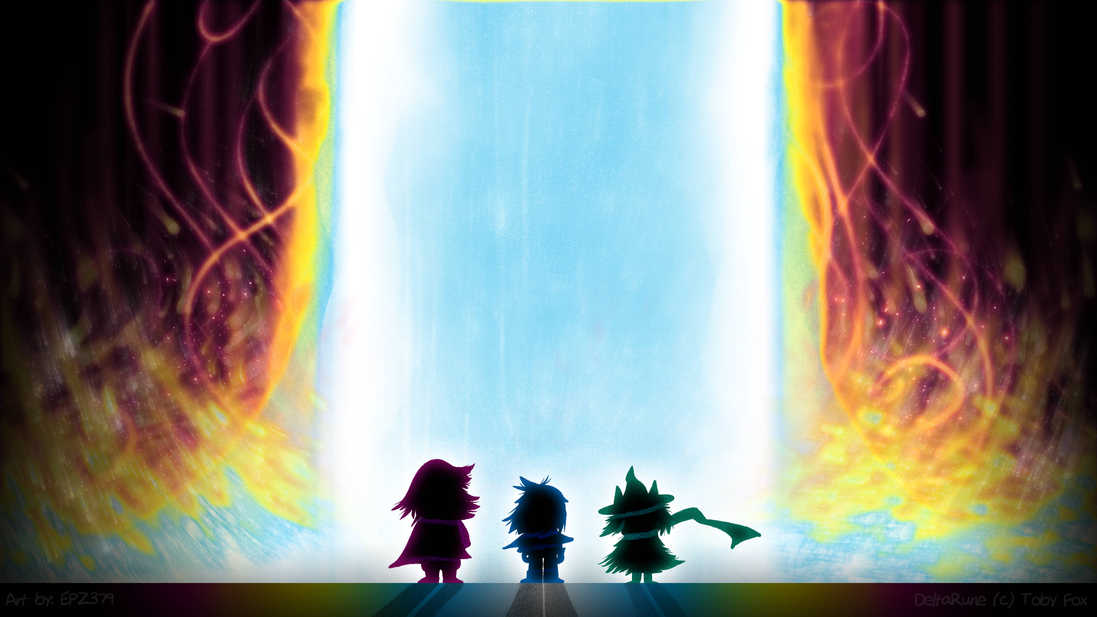 Deltarune, colorful light fire, glowing blue portal, 4K Desktop Wallpaper