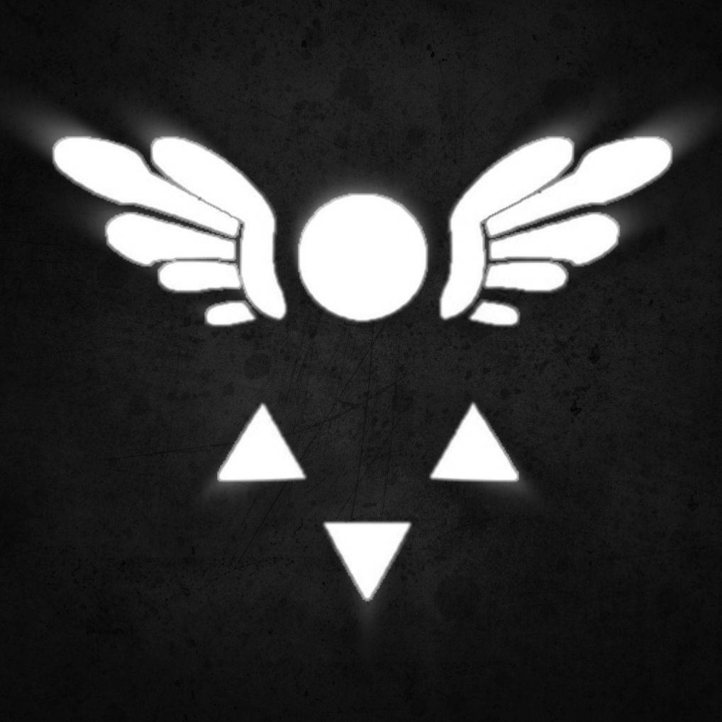 Deltarune, glowing white winged sun symbol, triangular face features, SD Desktop Wallpaper
