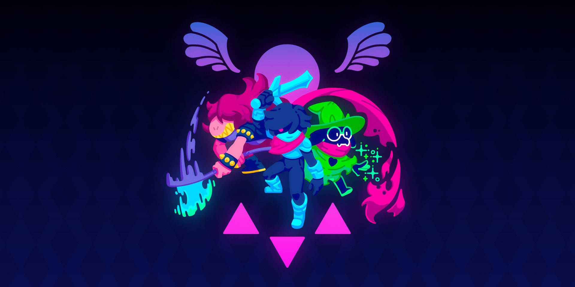 Deltarune, neon characters, wings, Full HD Desktop Wallpaper