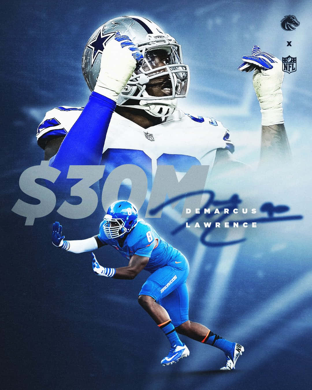 Demarcus Lawrence, blue and white gear, glowing blue background, HD Phone Wallpaper