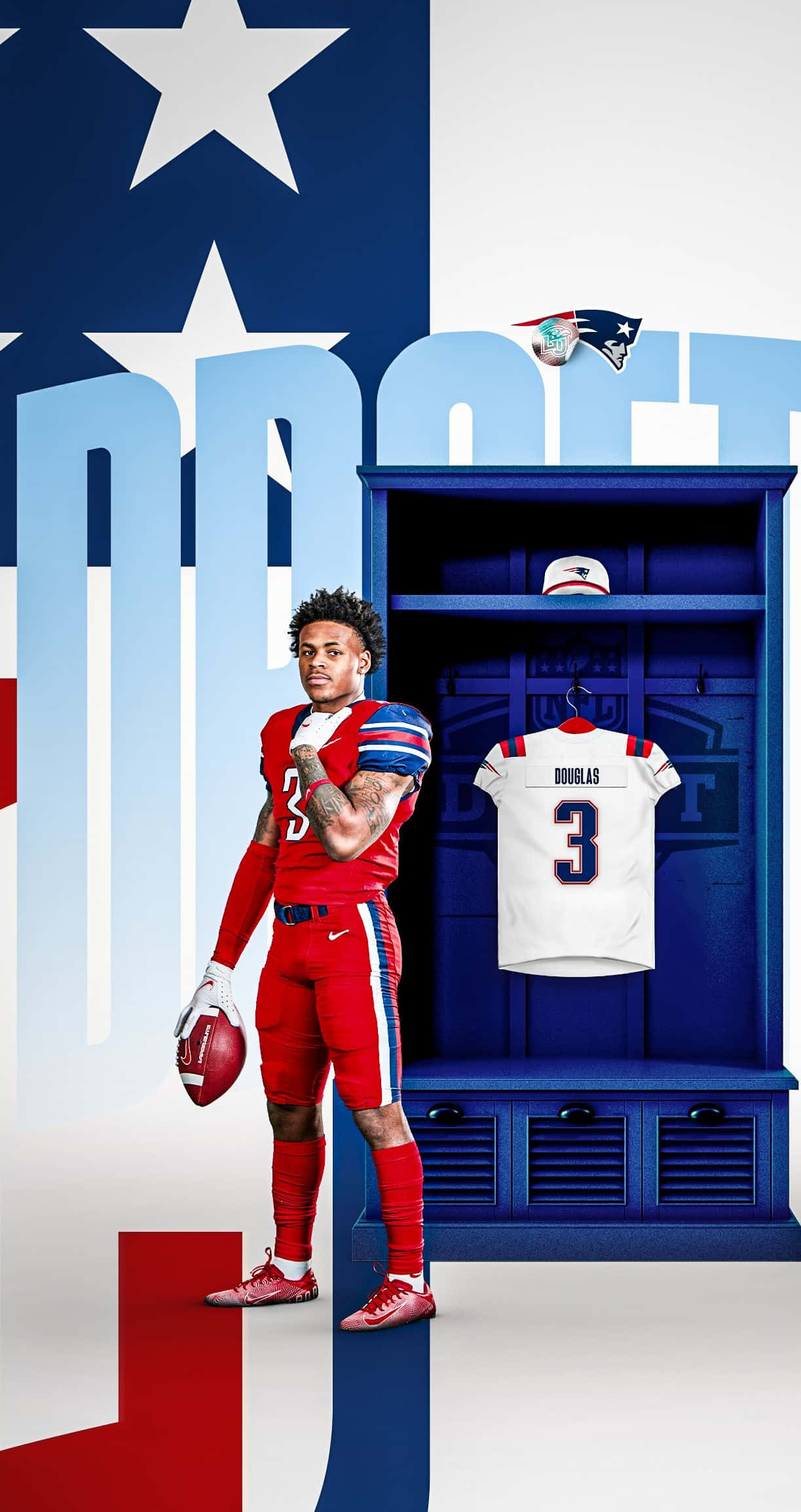 Demario Douglas, red uniform, blue locker, Full HD Phone Wallpaper