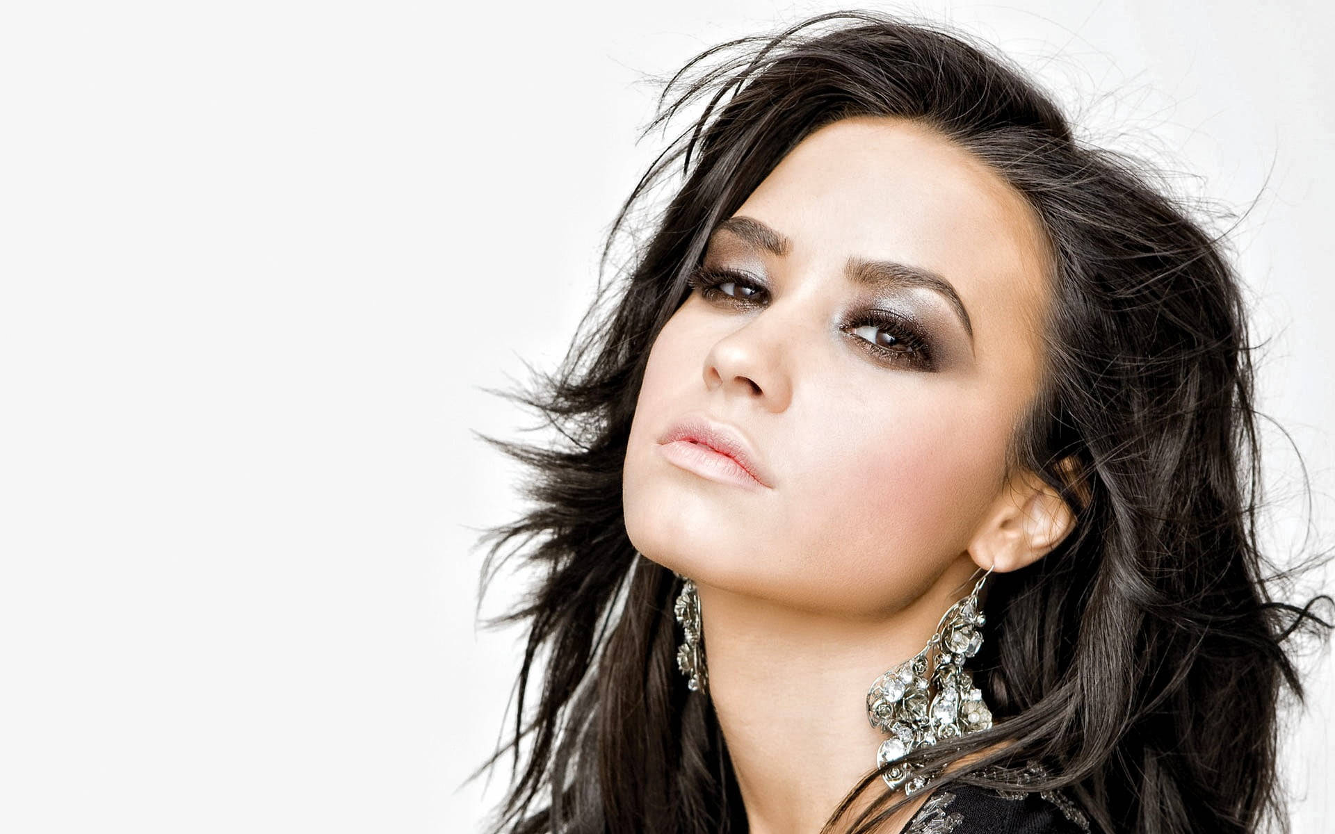 Demi Lovato, white, dark tousled hair, Full HD Desktop Wallpaper