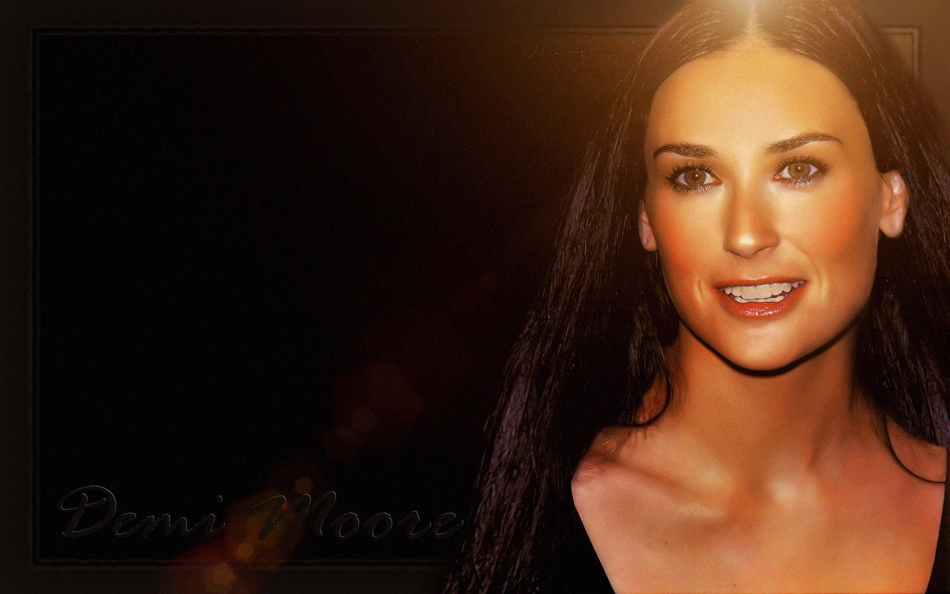 Demi Moore, close up smile, dark background, Full HD Desktop Wallpaper