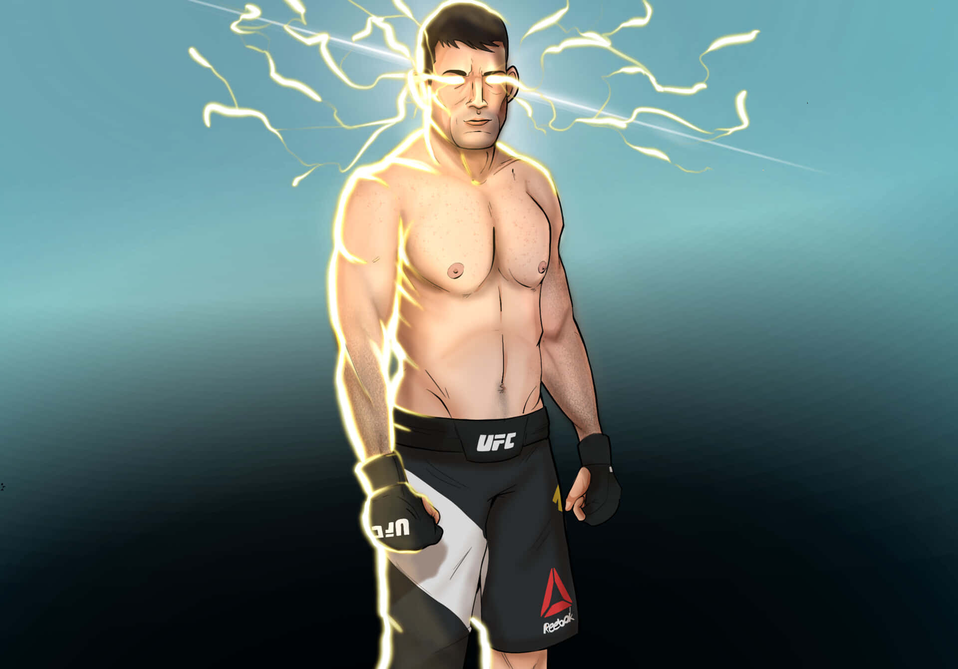 Demian Maia, UFC shorts, glowing lightning, Full HD Desktop Wallpaper