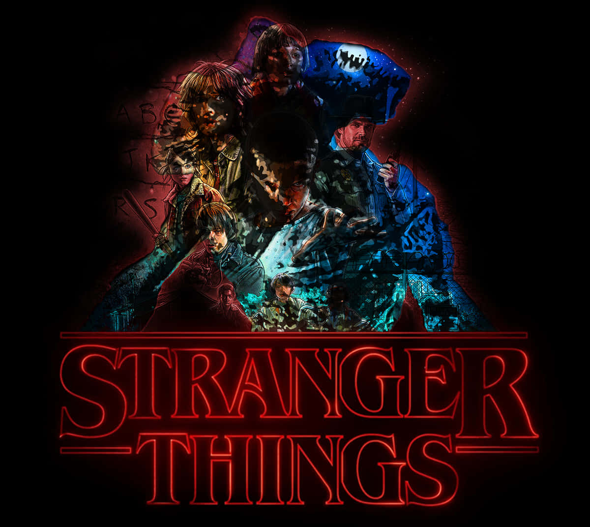 Demogorgon, Stranger Things, red neon, SD Desktop Wallpaper