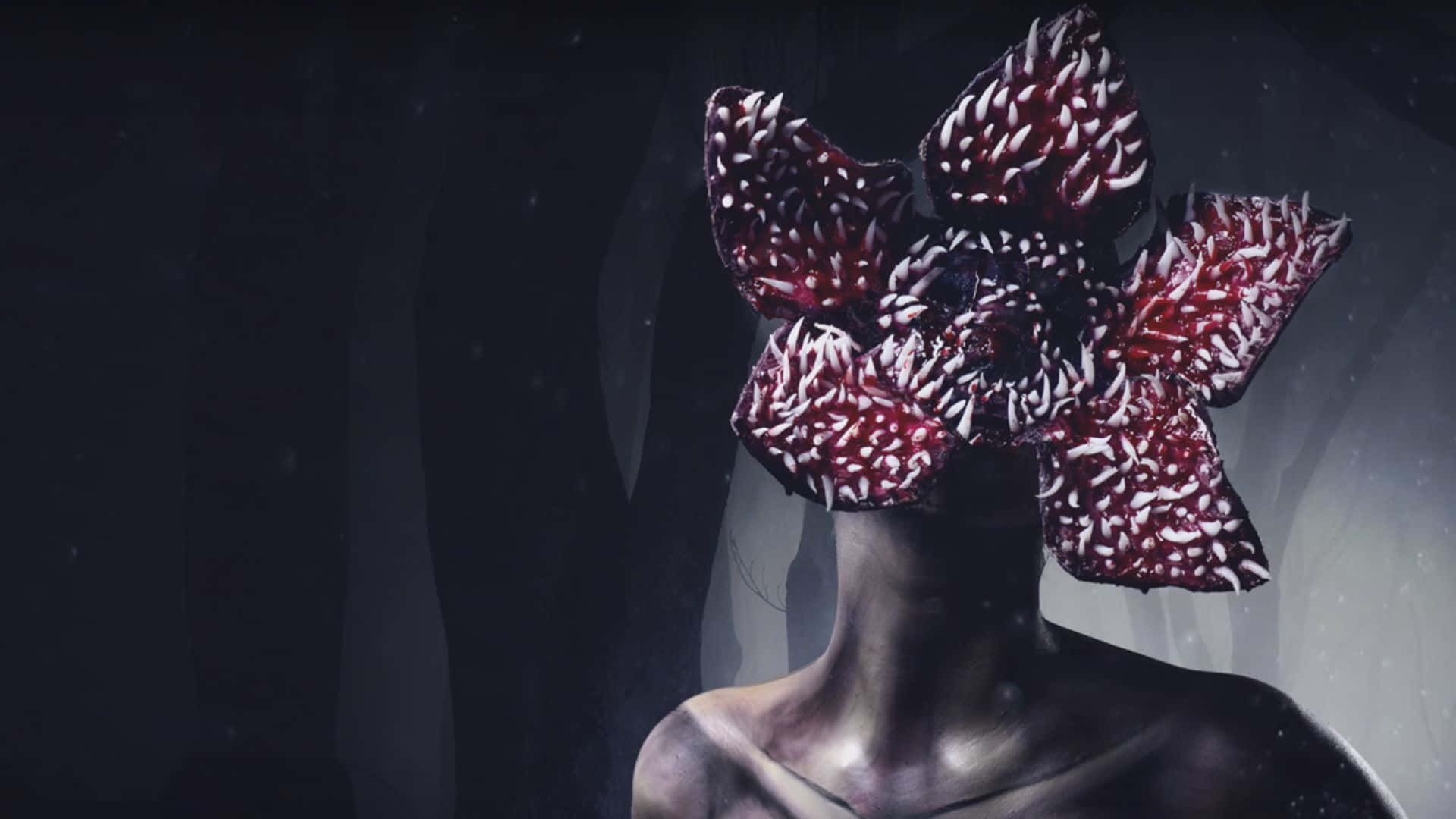 Demogorgon, Stranger Things, red and white spiked flower, Full HD Desktop Wallpaper