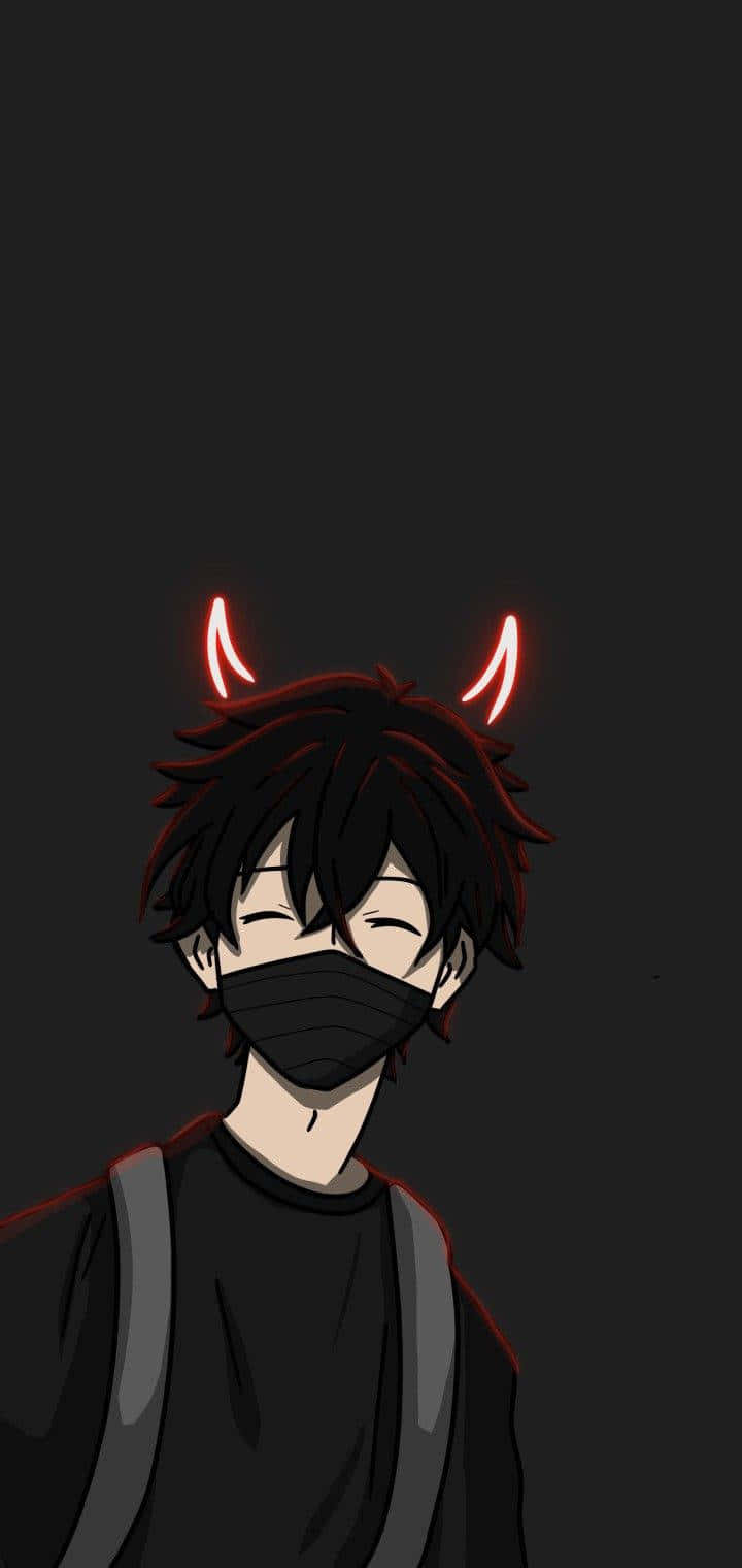 Demon Boy, black mask, glowing red horns, HD Phone Wallpaper