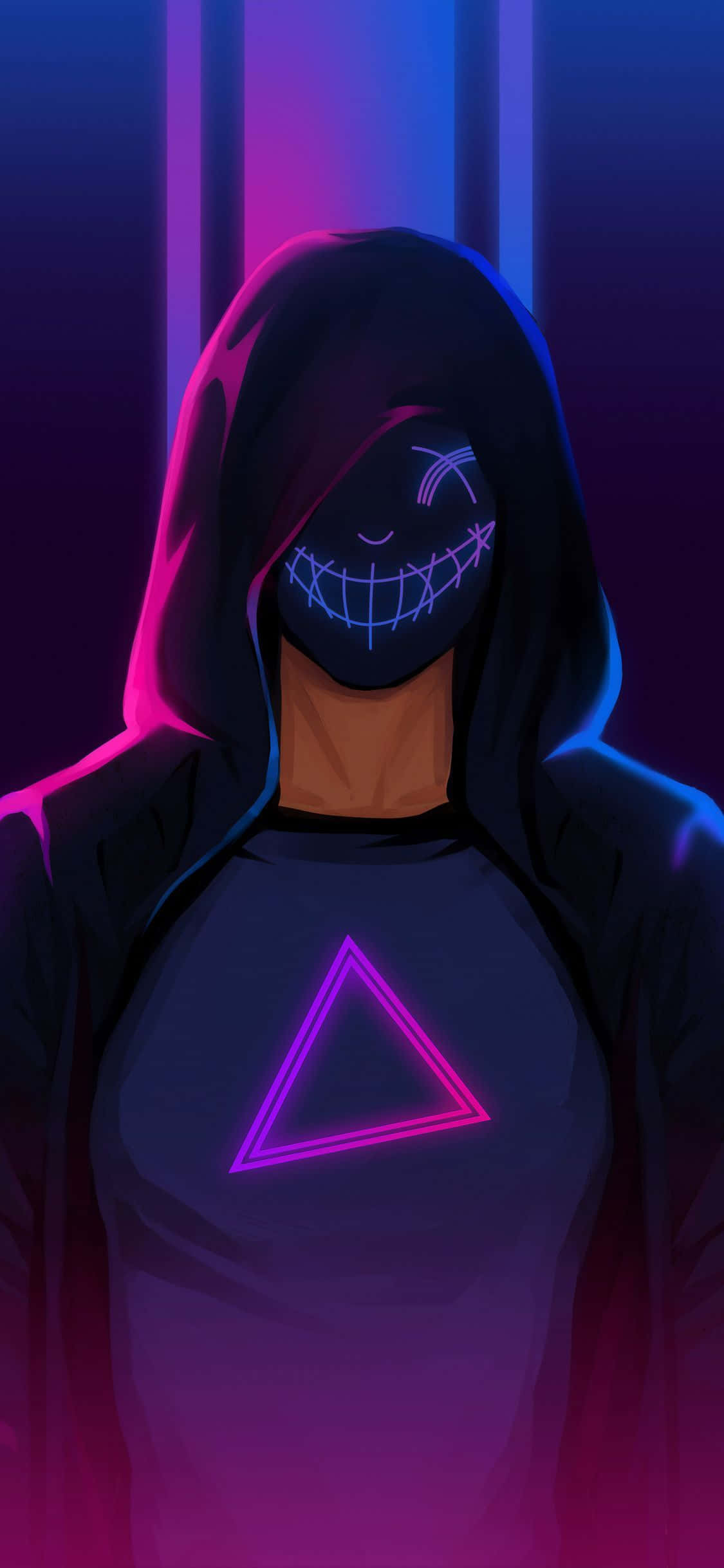 Mask Boy, glowing neon smile mask, triangle chest emblem, Full HD Phone Wallpaper
