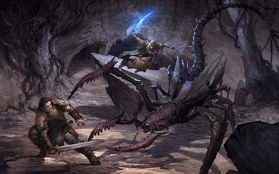 demon fighting, warrior, glowing sword, SD Desktop Wallpaper