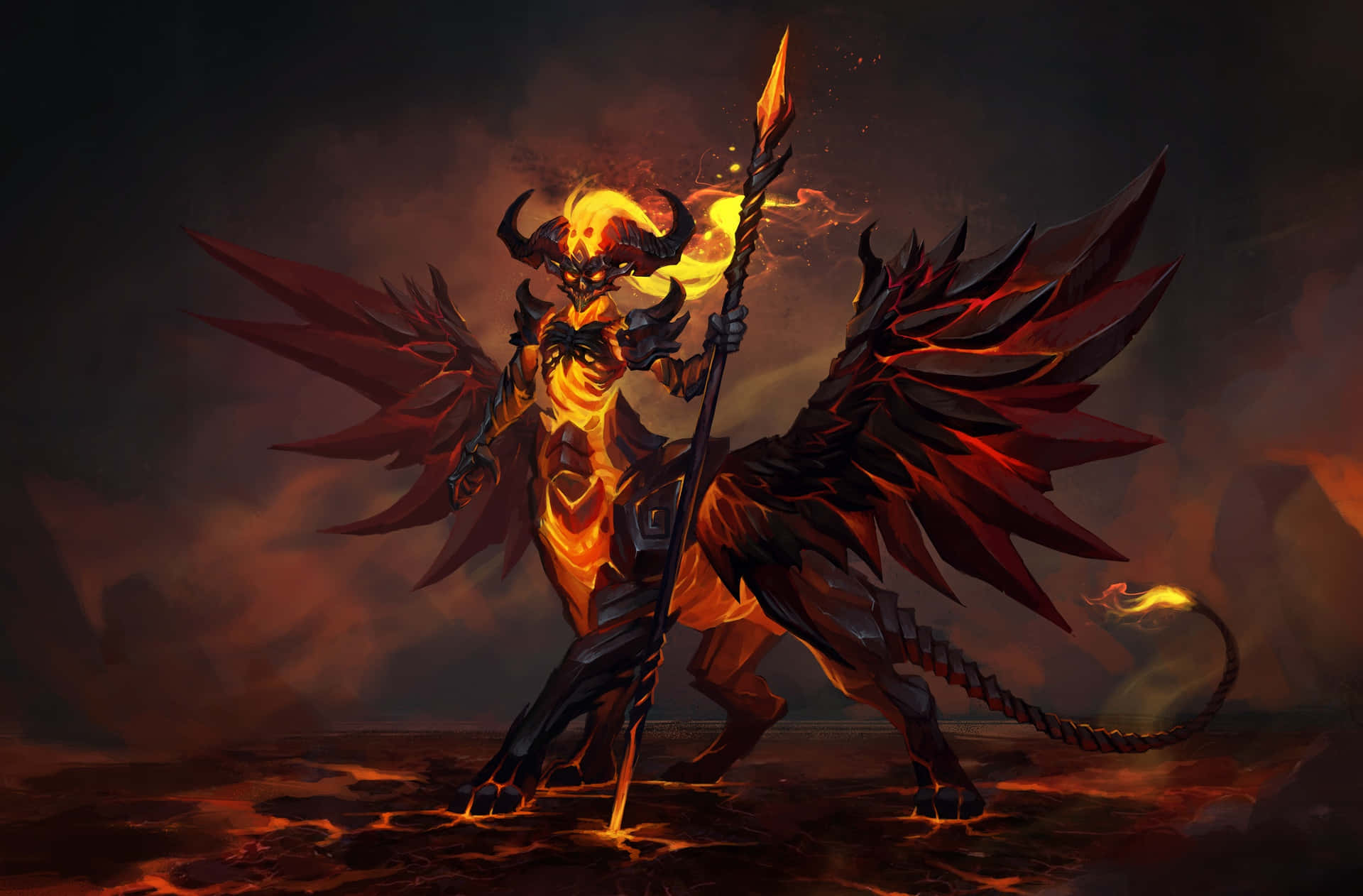 demon fighting, fiery demonic warrior, glowing orange armor, Full HD Desktop Wallpaper