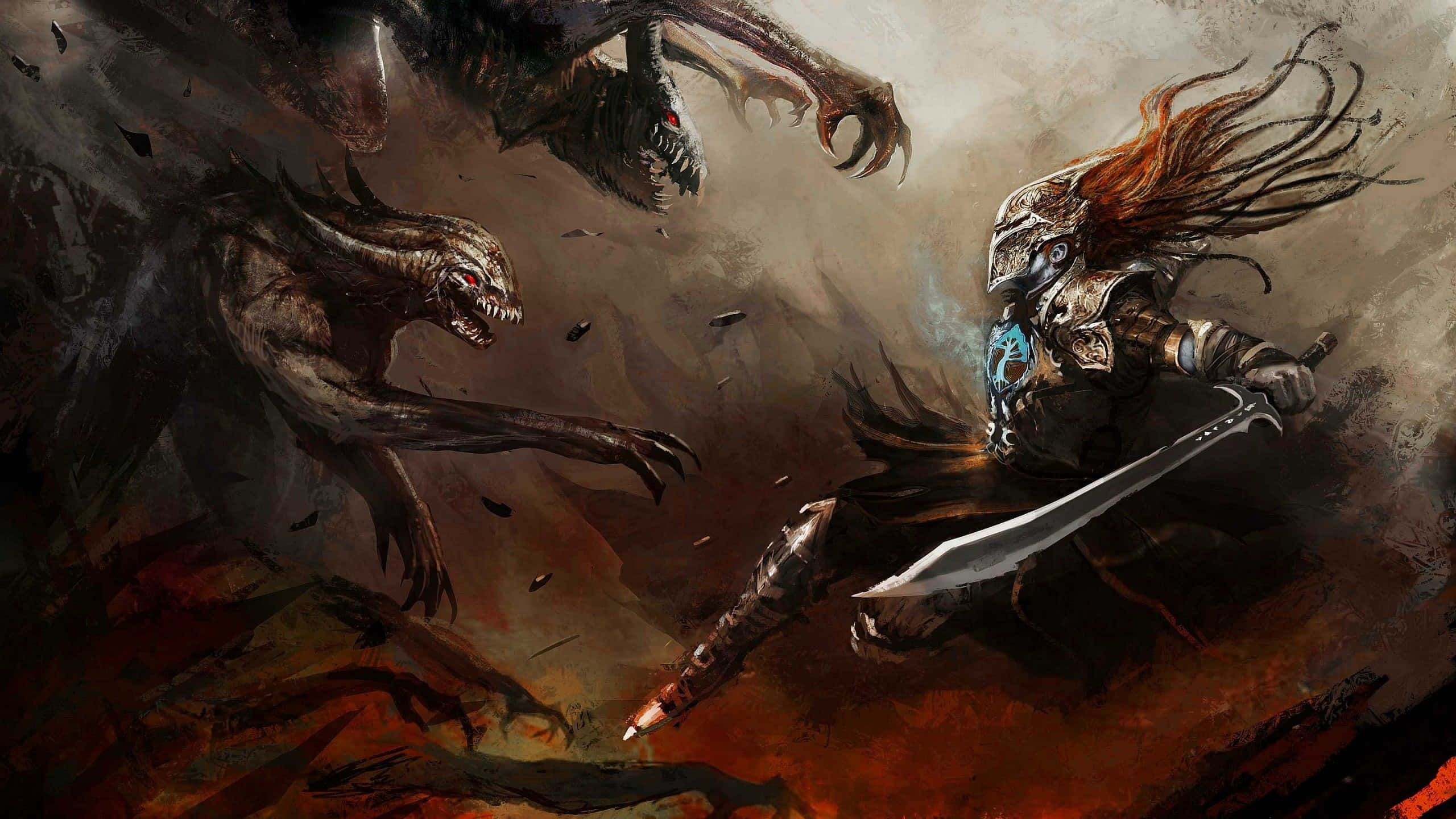 demon fighting, Two Demons Fighting, Dark Evening, 2K Desktop Wallpaper