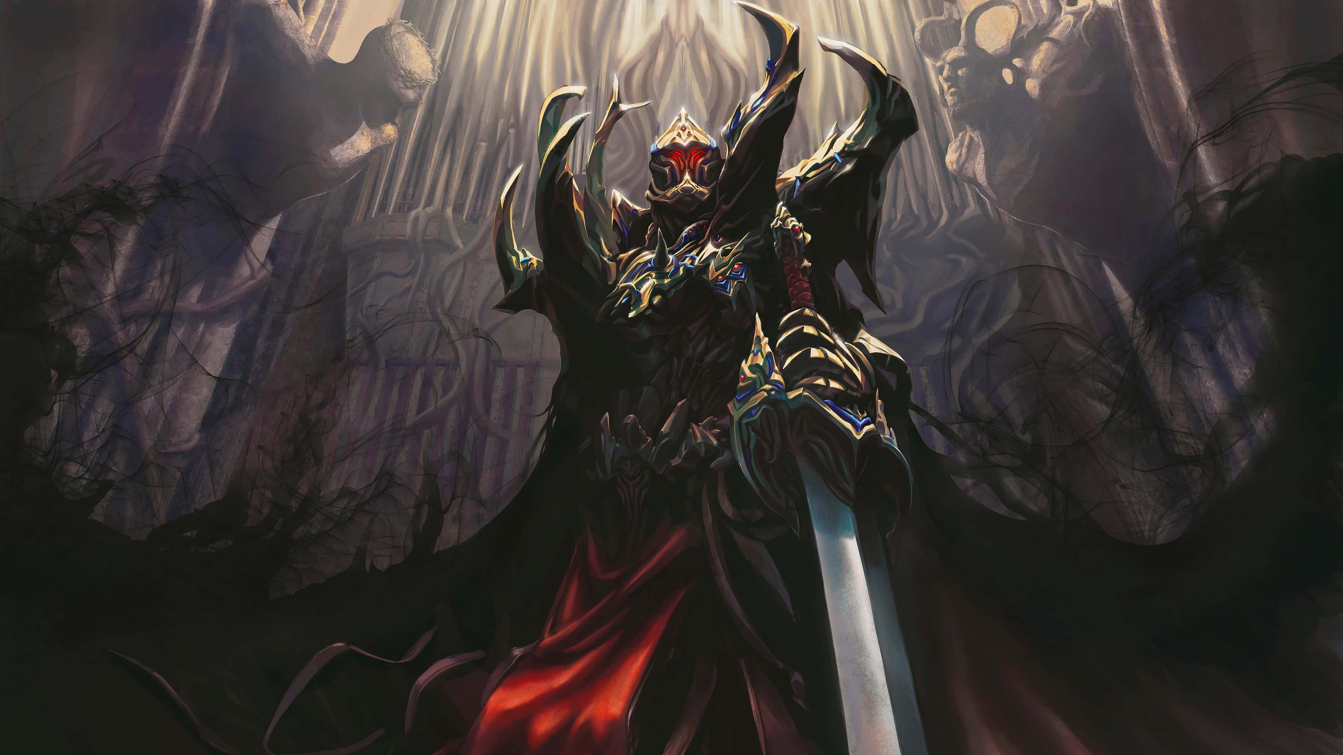 demon fighting, dark fantasy warrior, ornate armor, 4K Desktop Wallpaper