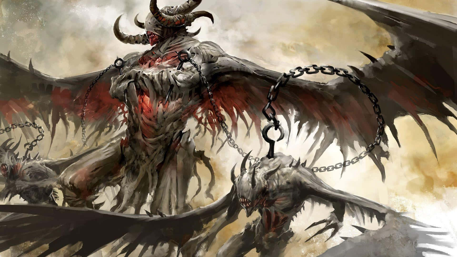 Demon Fighting, stormy sky, wings, Full HD Desktop Wallpaper