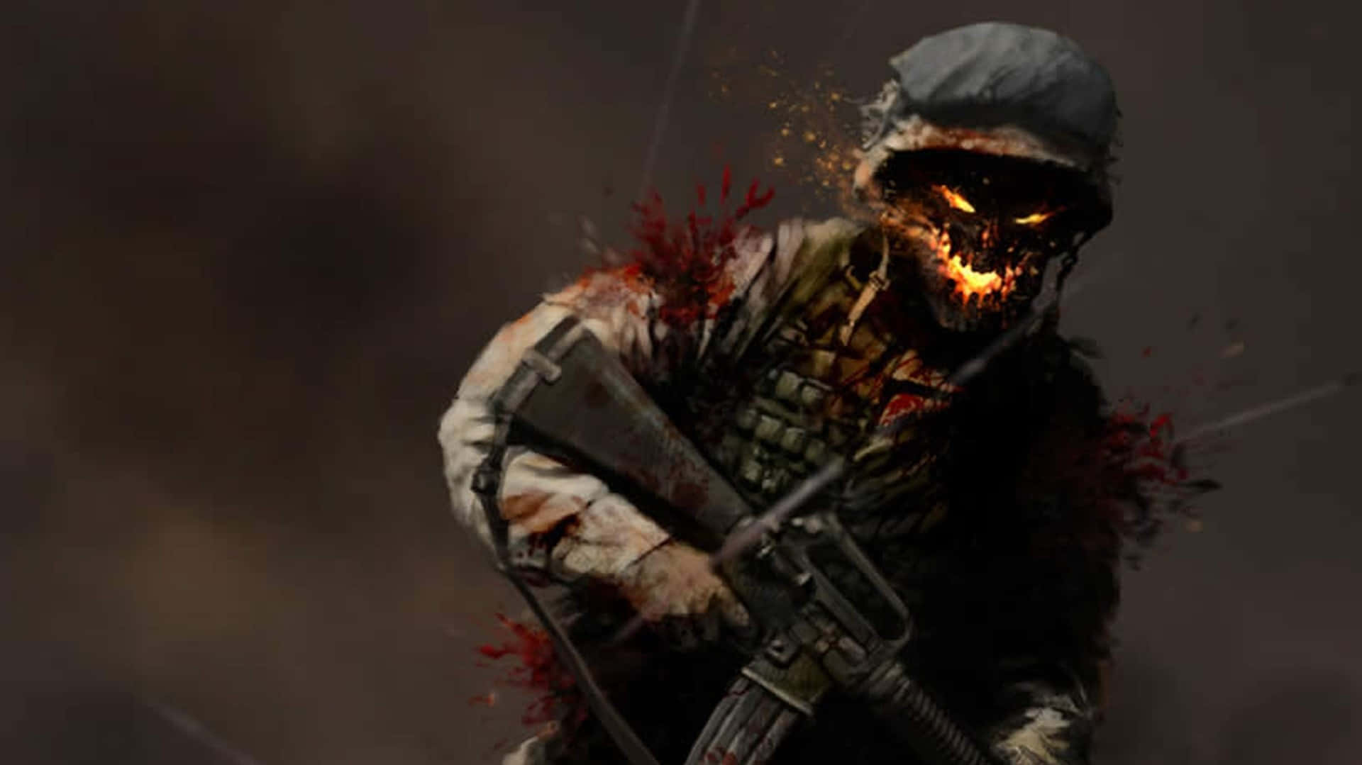 Demon warriors, flaming skull mask, rifle, Full HD Desktop Wallpaper