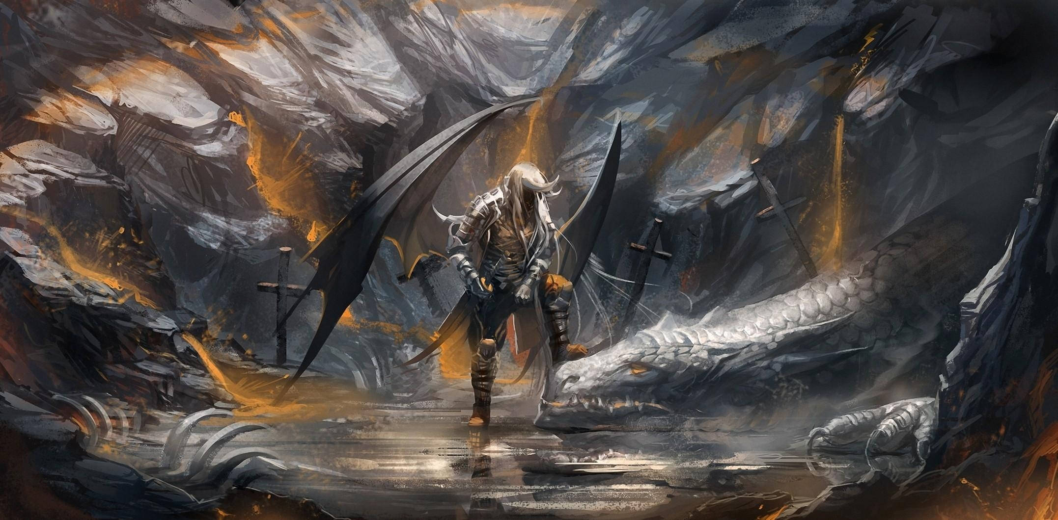 Demon, dragon, armored warrior, Full HD Desktop Wallpaper