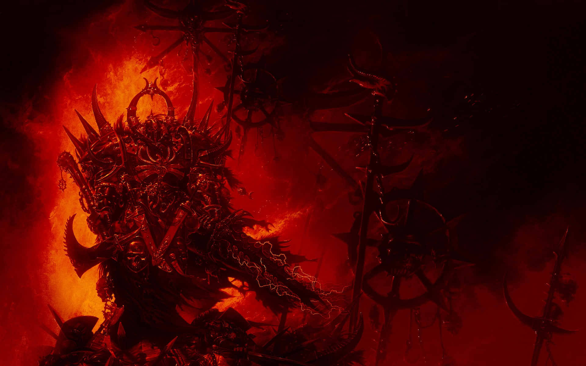 demonic warlord, spiked armor, glowing red eyes, Full HD Desktop Wallpaper