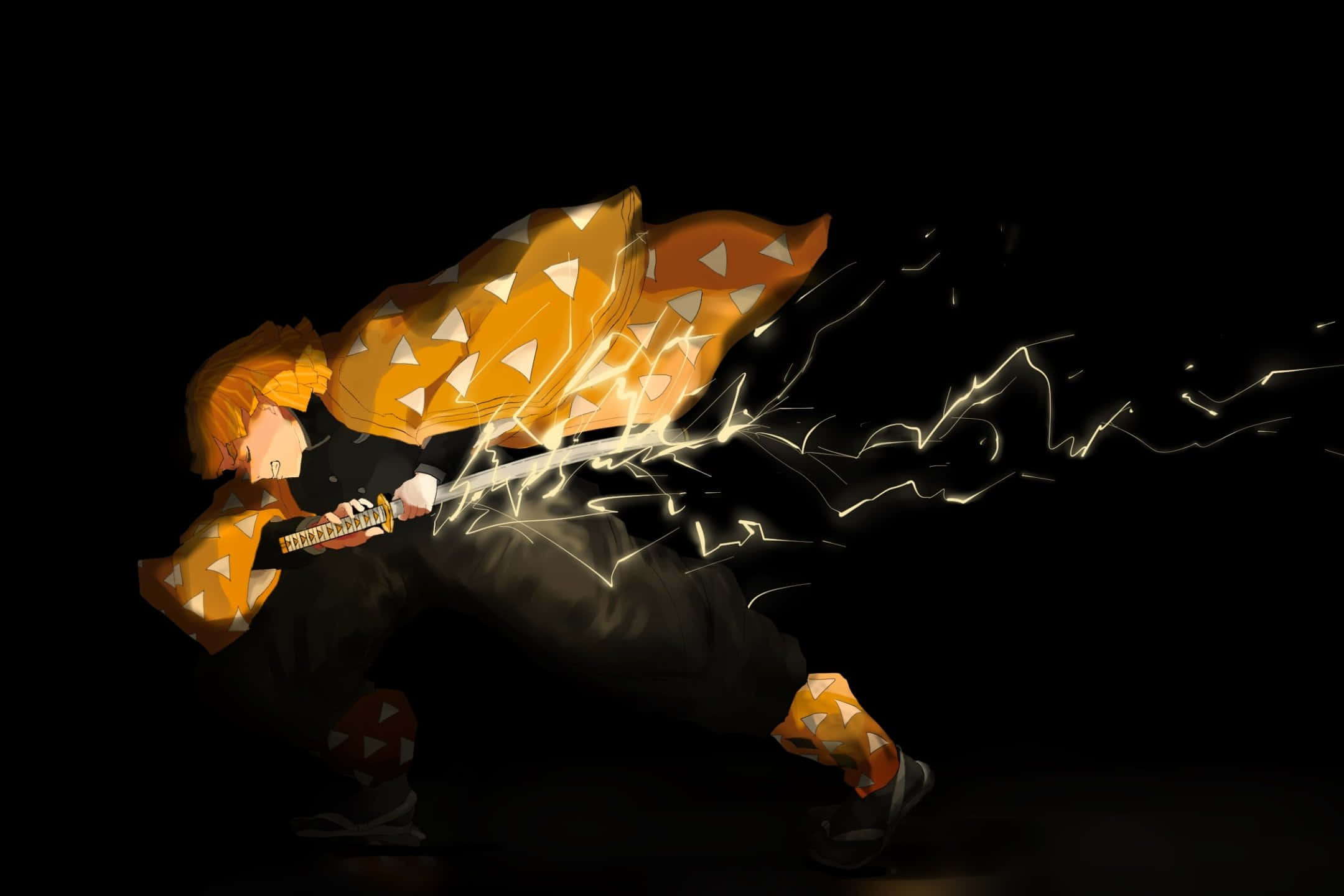 dark demon slayer, orange patterned cloak, glowing sword, Full HD Desktop Wallpaper