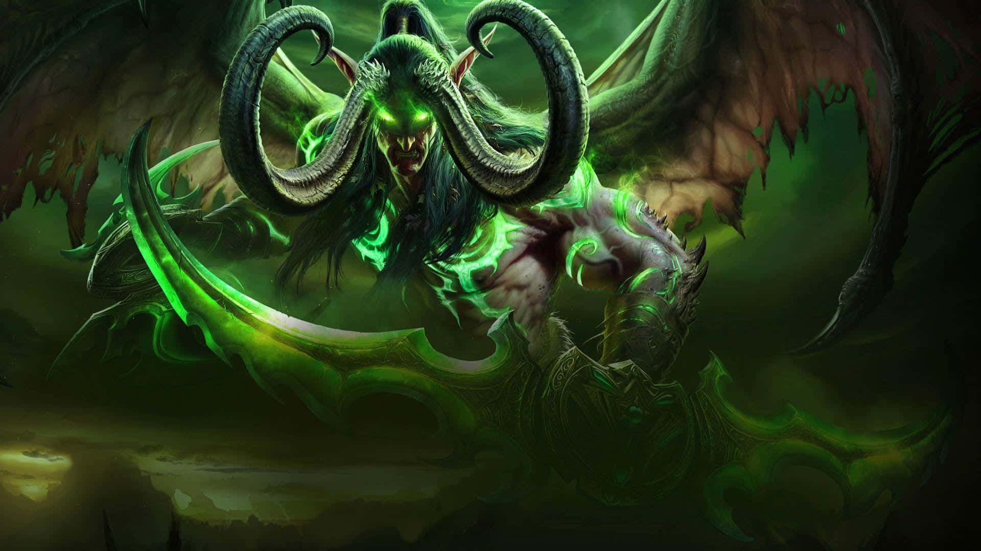 Demon Hunting, green-skinned demon, curved horns, Full HD Desktop Wallpaper