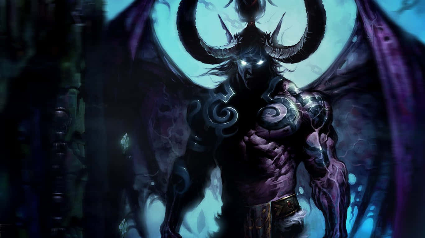 demon hunting, horned demon, glowing eyes, HD Desktop Wallpaper