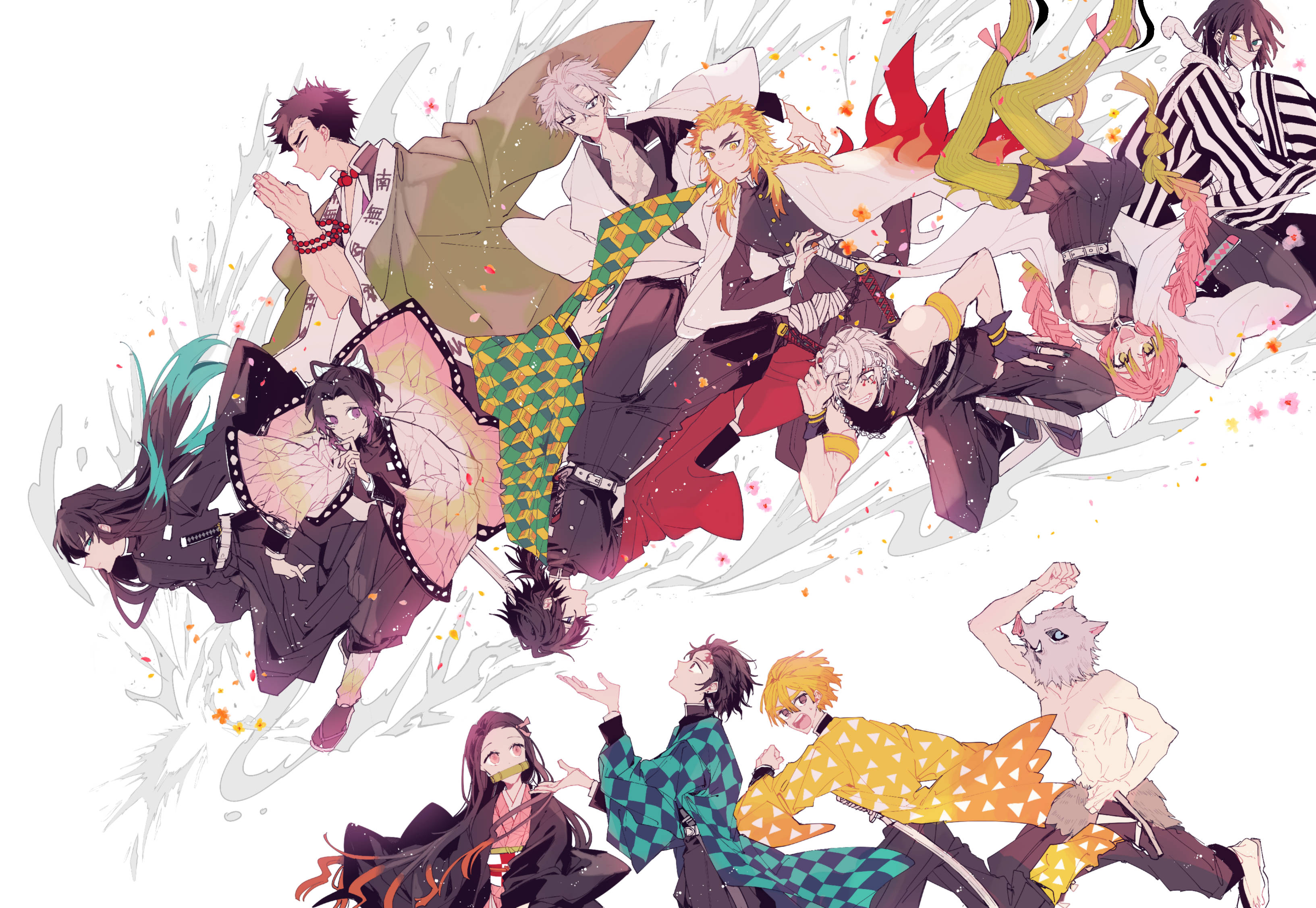 Demon Slayer 4K, anime characters, vibrant traditional outfits, 2K Desktop Wallpaper