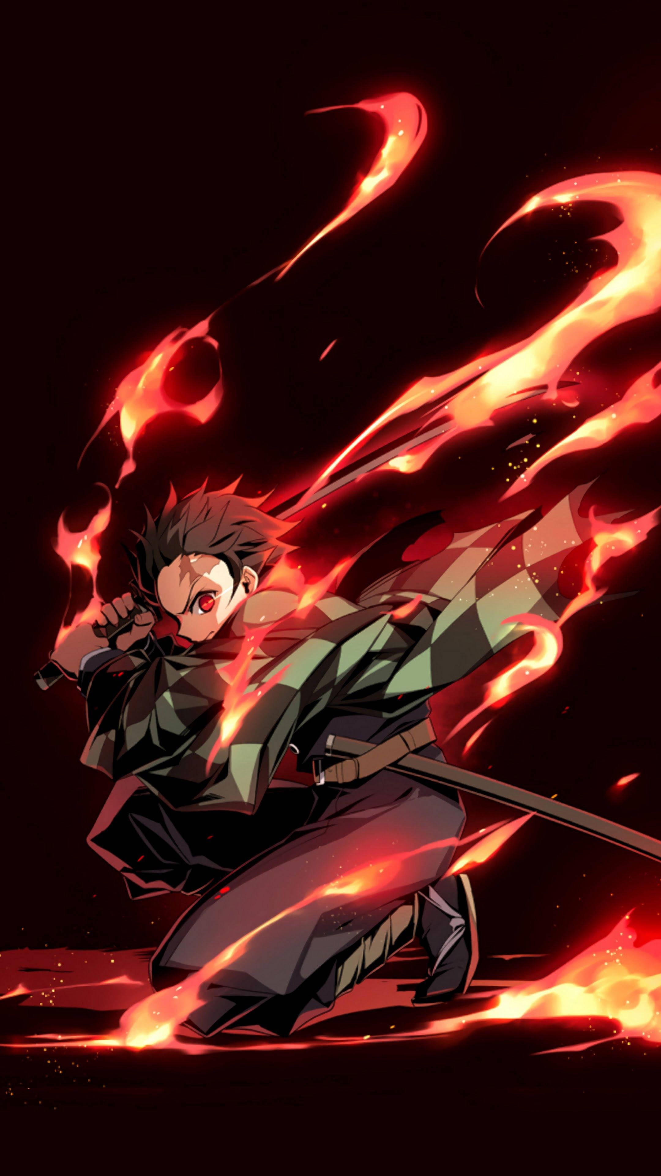 Demon Slayer Aesthetic, flames, red flames, 4K Phone Wallpaper