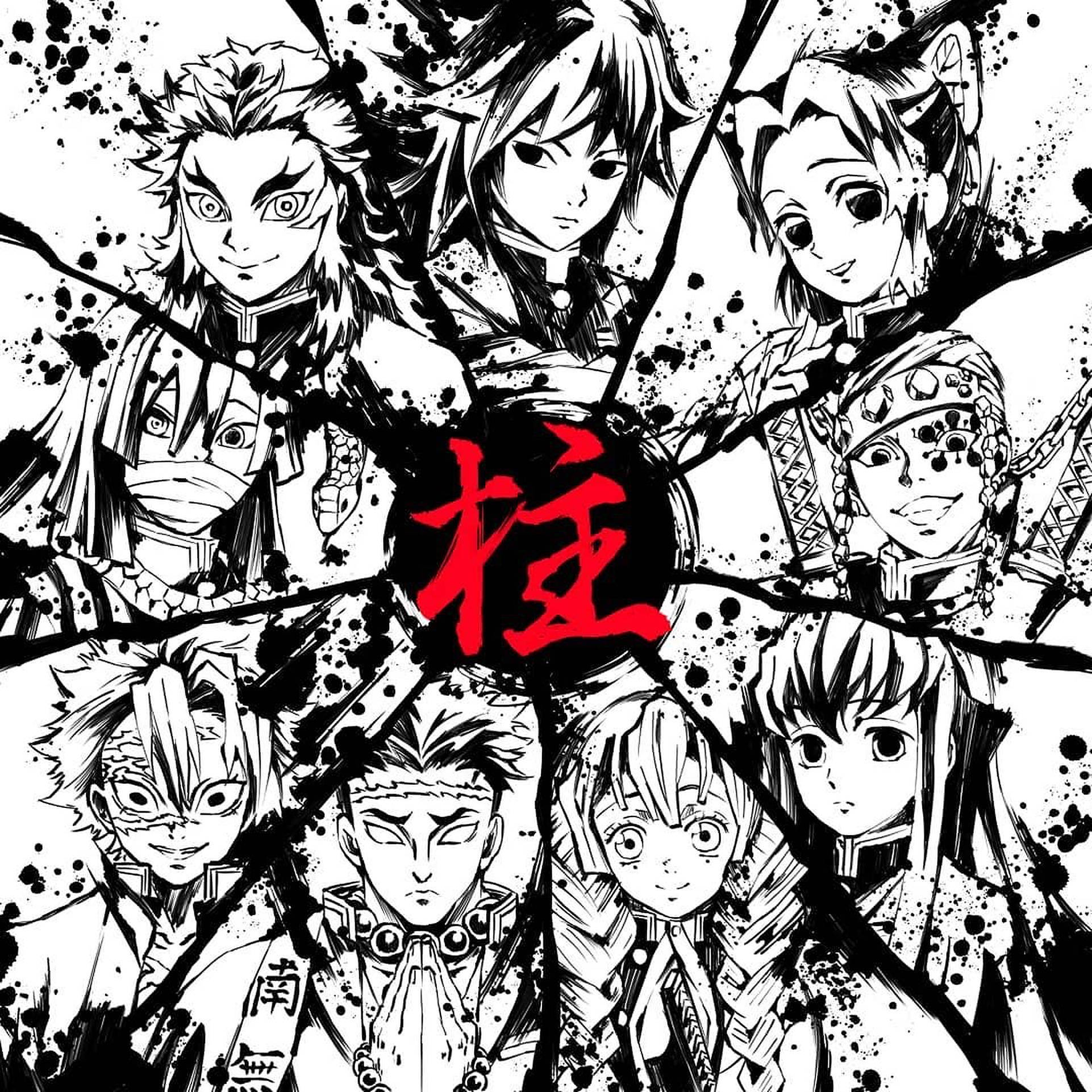 Demon Slayer, black and white, anime illustration, Full HD Desktop Wallpaper