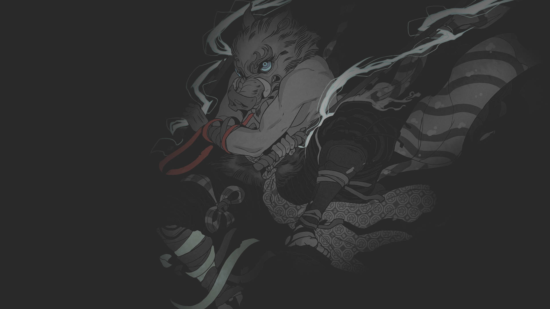 Demon Slayer, blue eyes, striped armor, Full HD Desktop Wallpaper