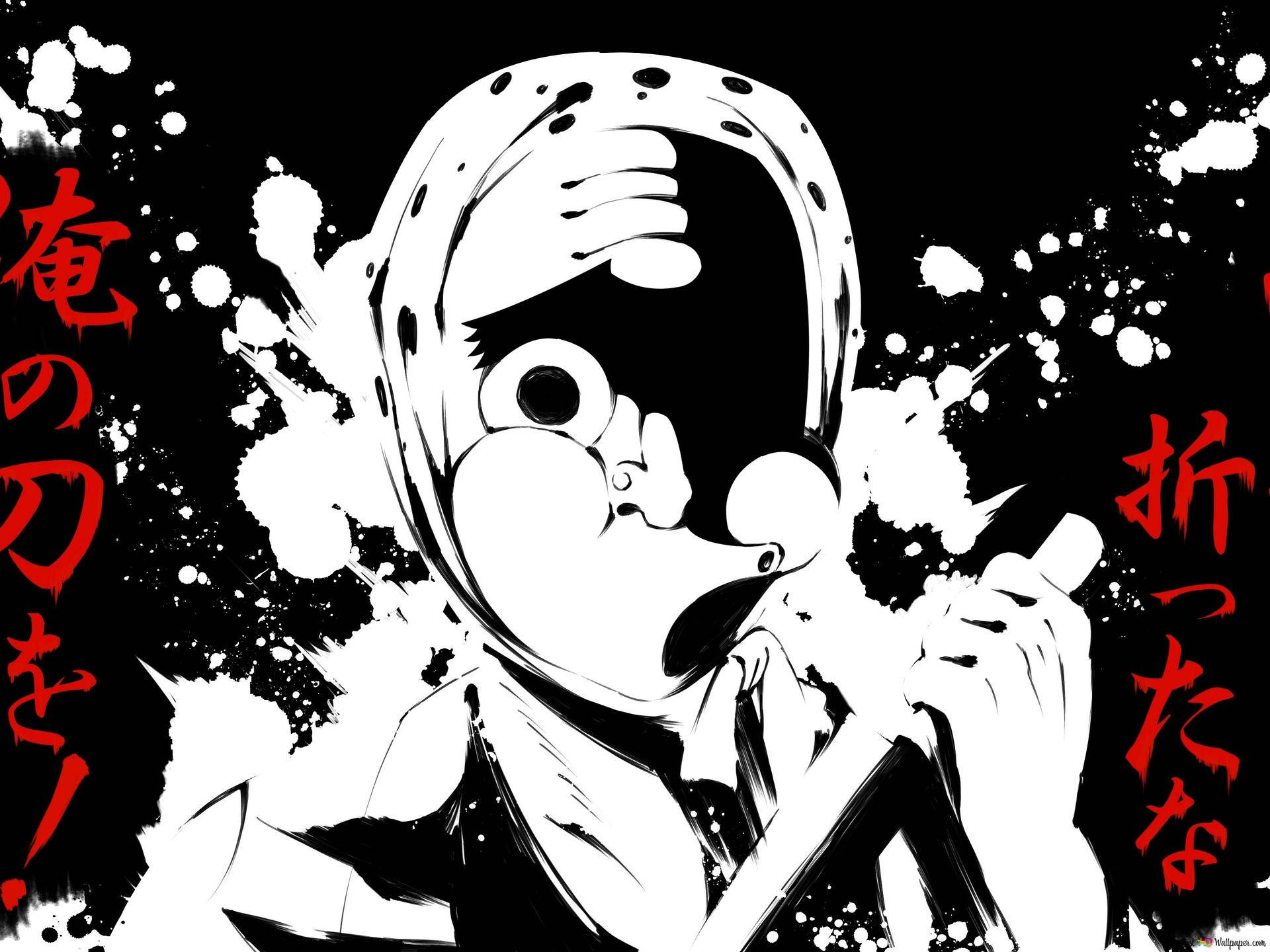 Demon Slayer, black background, white splatters, Full HD Desktop Wallpaper