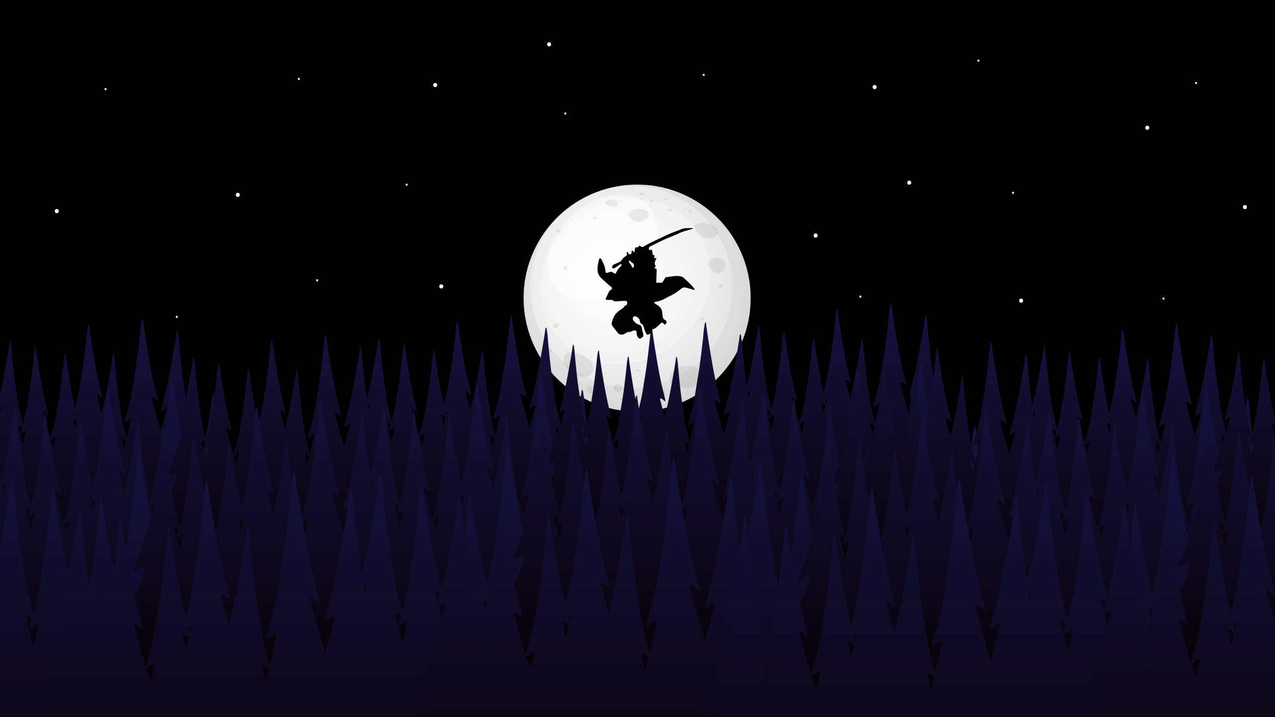 Demon Slayer, black and white, ninja silhouette, 2K Desktop Wallpaper
