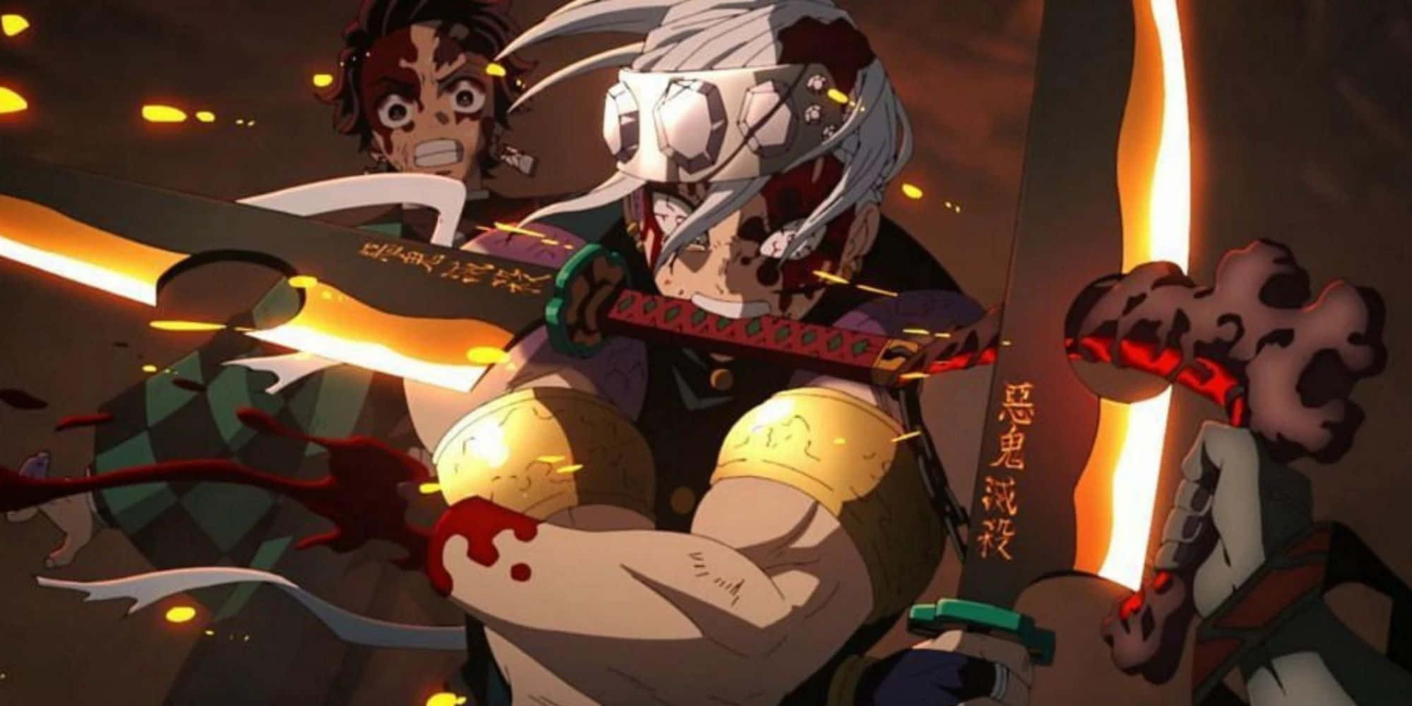 Demon Slayer Characters, white hair, bloodied face, Full HD Desktop Wallpaper
