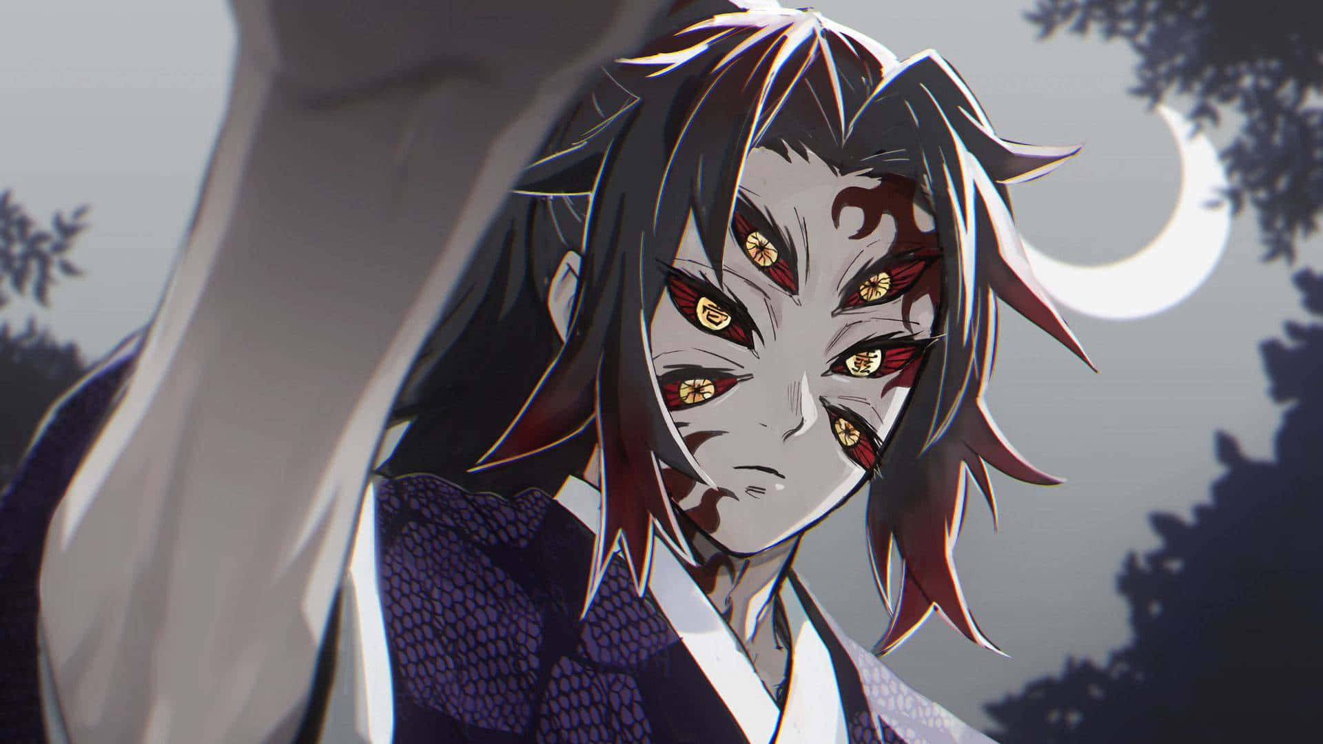 Demon Slayer, moonlit demon, crescent moon, Full HD Desktop Wallpaper