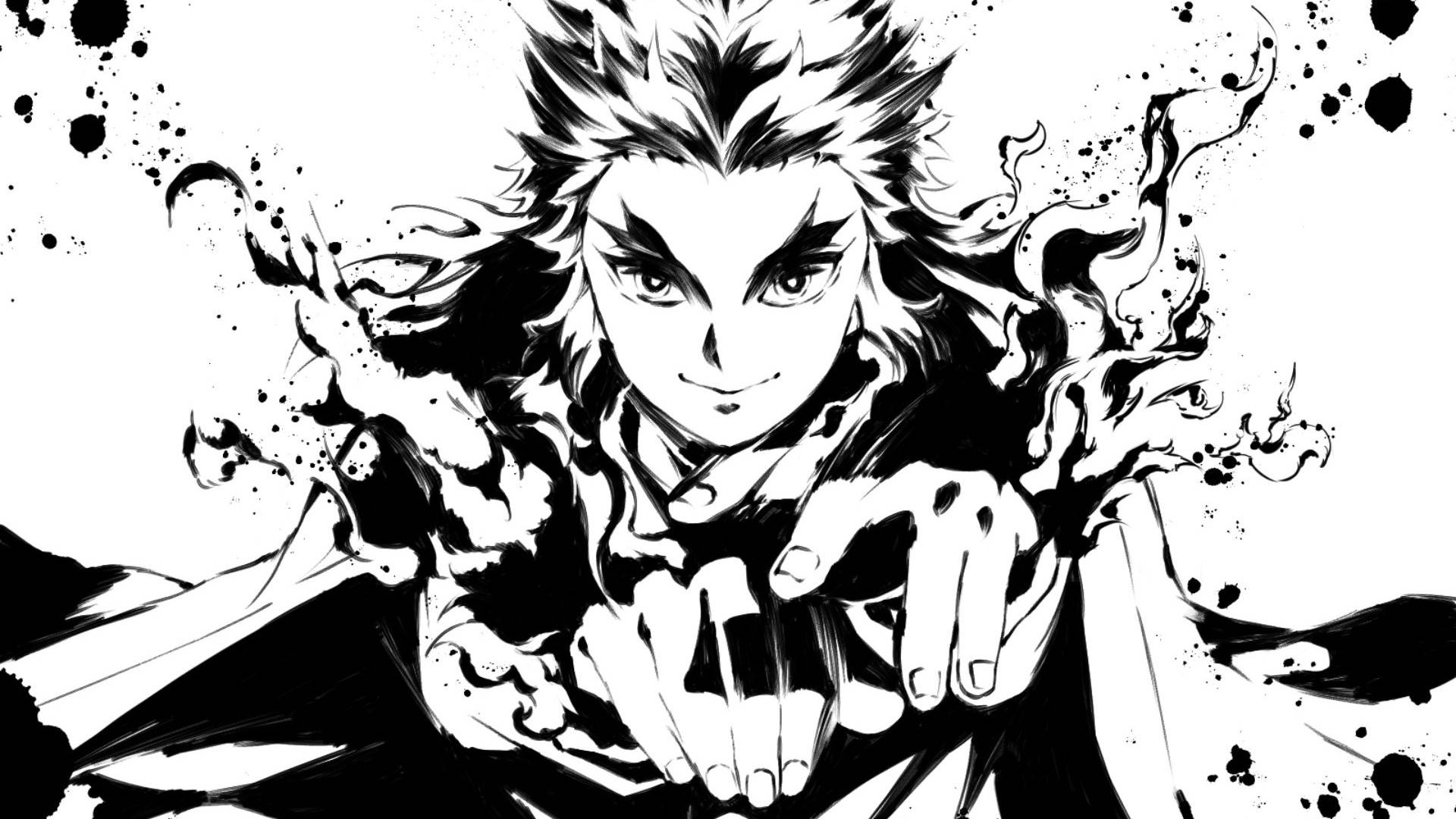 Demon Slayer, black and white, spiky hair, Full HD Desktop Wallpaper