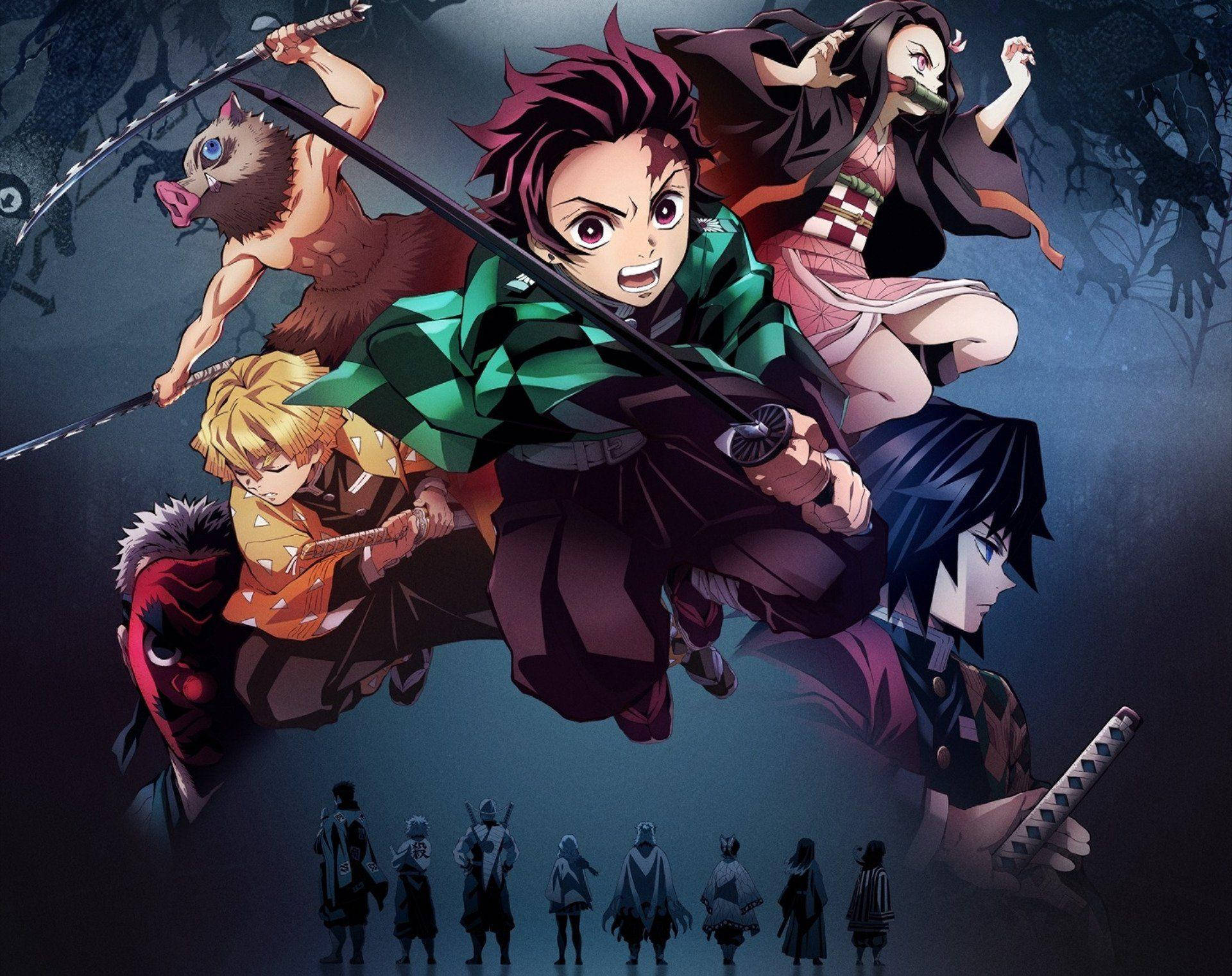 Demon Slayer, anime characters, mid-action, Full HD Desktop Wallpaper
