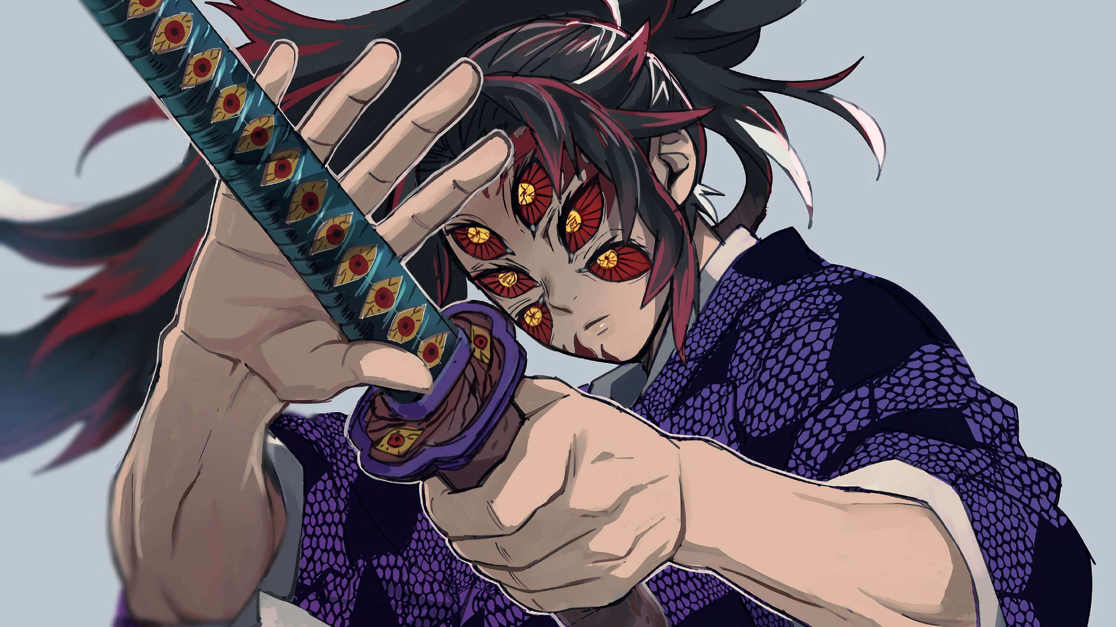Demon Slayer Character, sword, red eyes, 4K Desktop Wallpaper