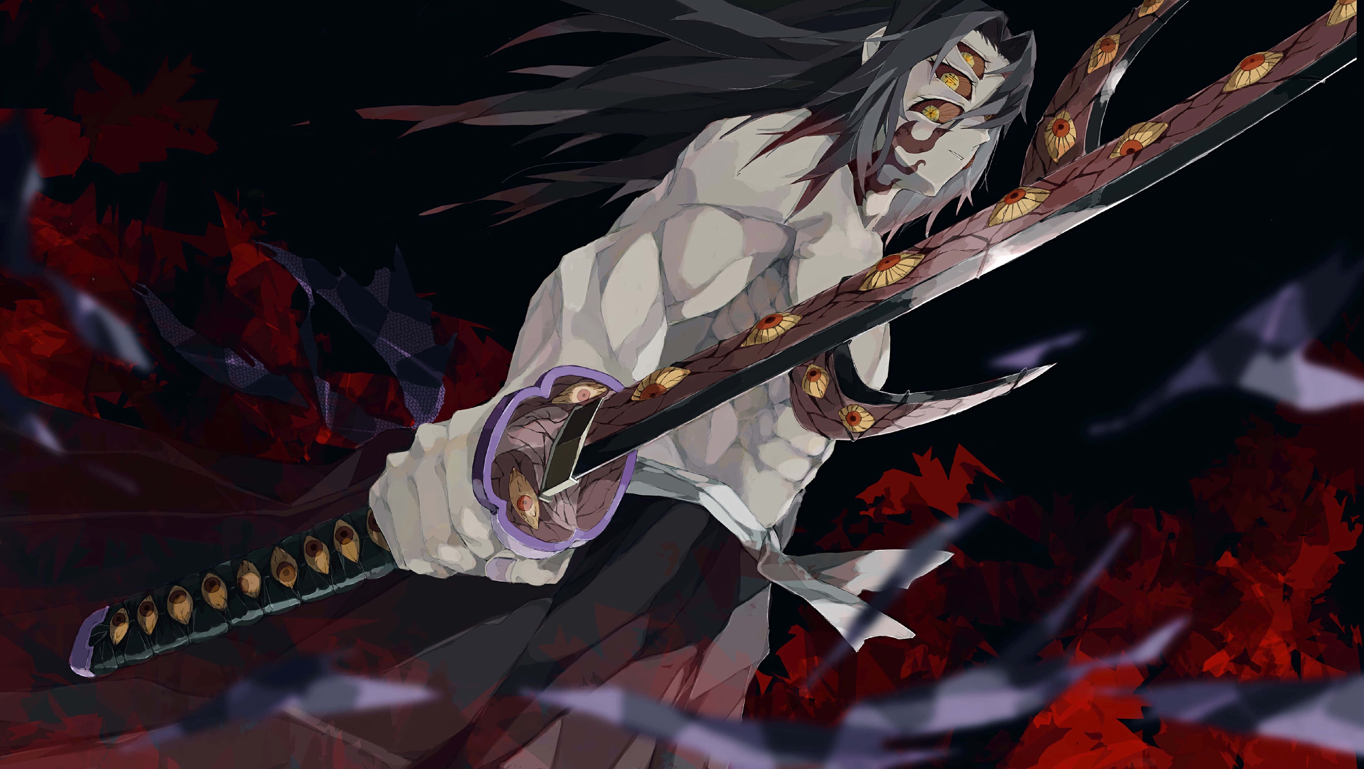 Demon Slayer, fierce battle, muscular anime swordsman, 4K Desktop Wallpaper